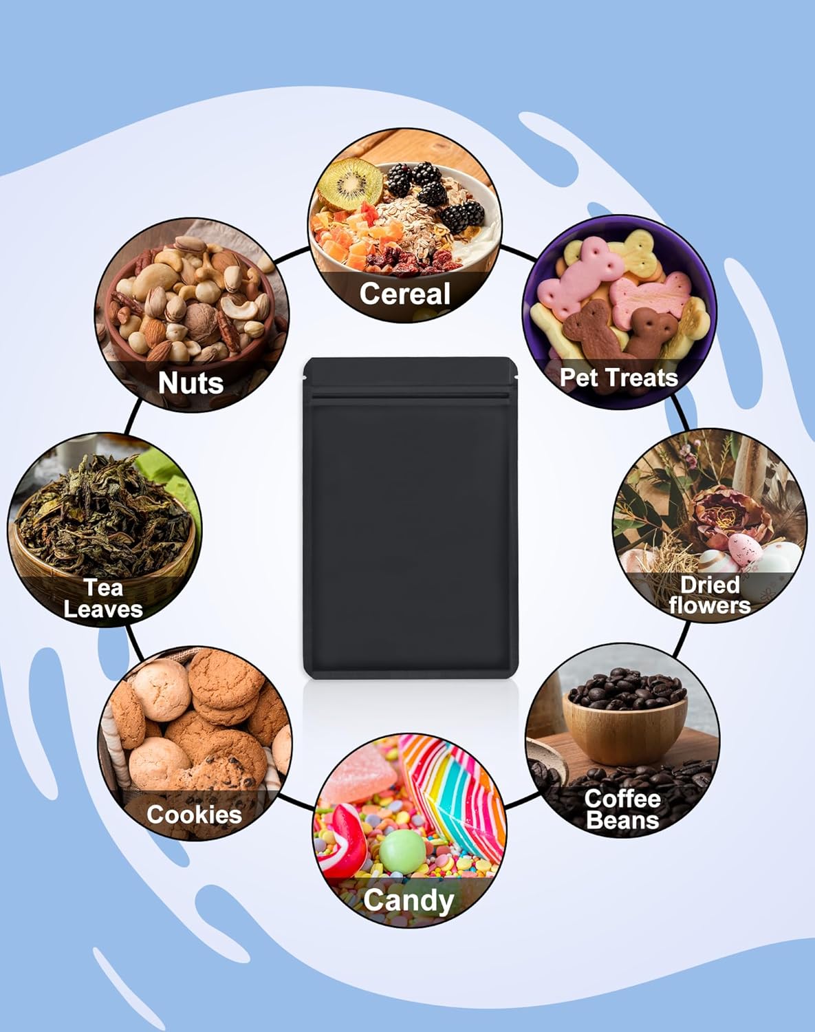 100 Pack Resealable Packaging Bags for Small Business Double-Sided Color Smell Proof Bags for Food Storage Flat Bags (Black, 5.5" x 7.8")