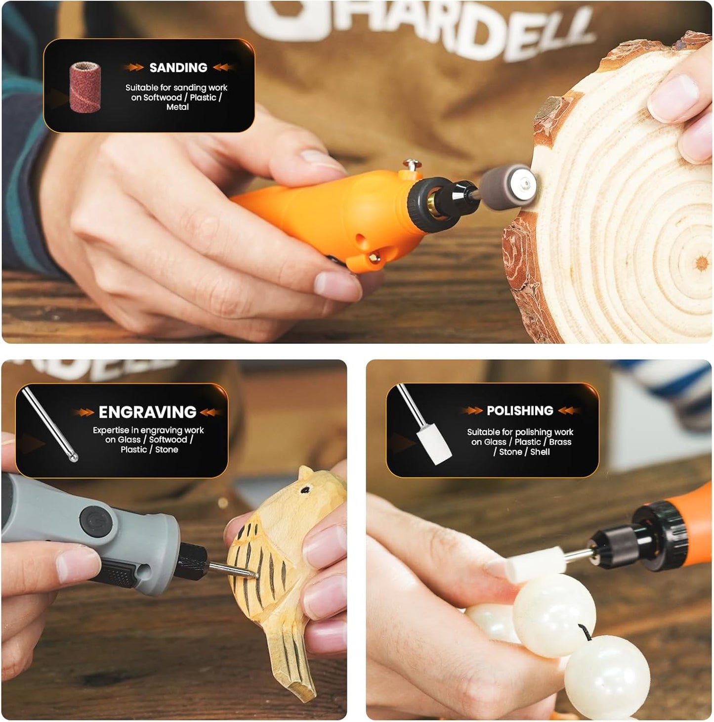 HARDELL 69 Pcs Rotary Tool Accessories Kit with 1.0/1.6/2.3mm Chucks for Small DIY Projects, Resin Cutting, Sanding, Grinding, Engraving, Polishing, Drilling