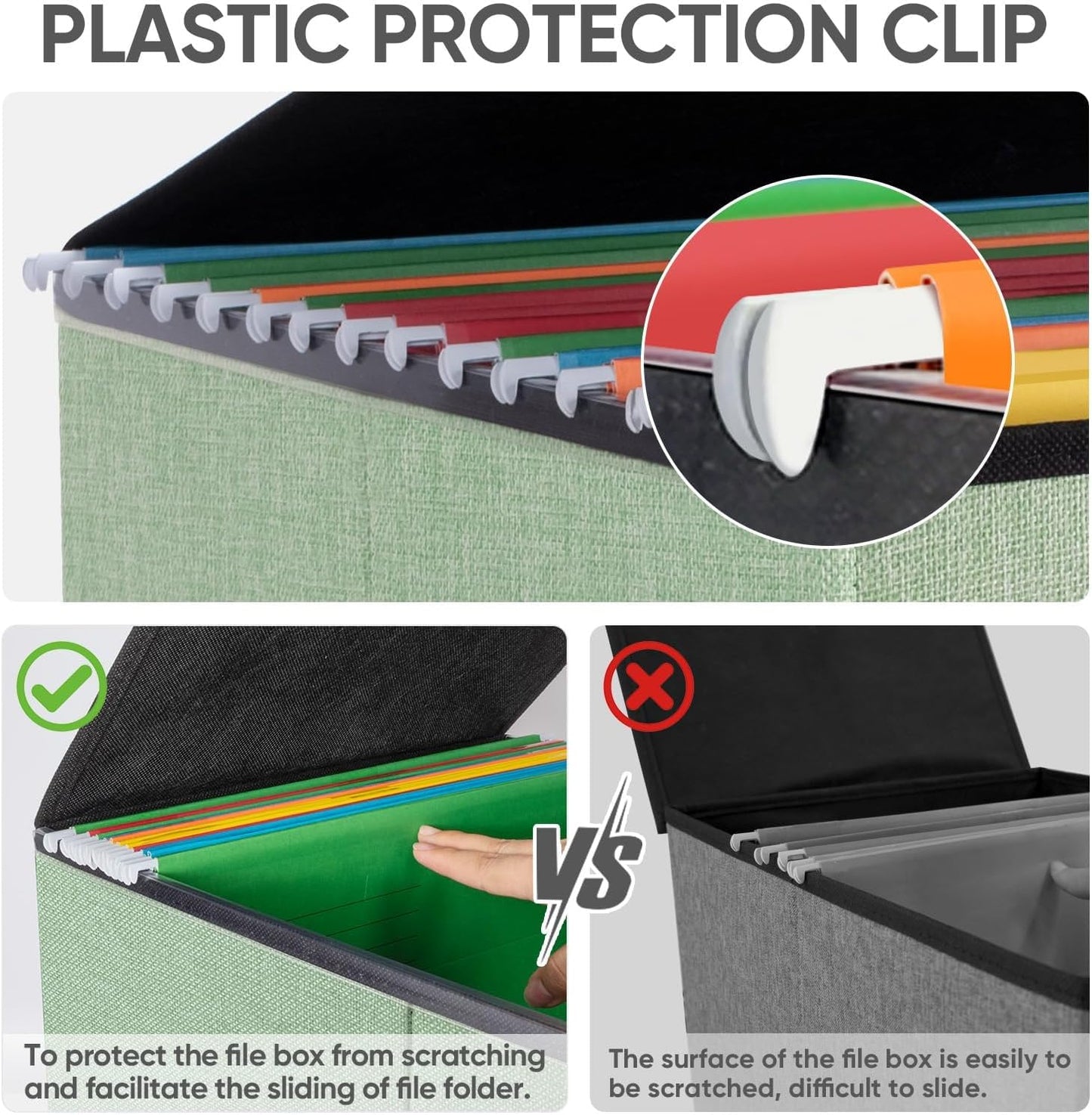 BALEINE File Organizer Box with Lid, Collapsible File Folder Organizer with Plastic Slide, Hanging File Folder Box for Office Document Storage (1 Pack, Green)