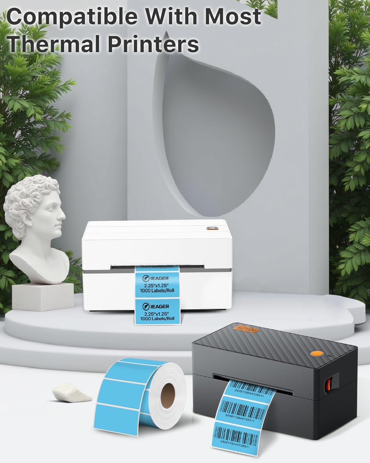 iEager 2.25x1.25 Inch Thermal Labels, Blue Durable Thermal Printer Stickers, Self-Adhesive Rectangle Shipping Label Printer Sticker for Barcode, Name, Address, 1000 Labels/Roll