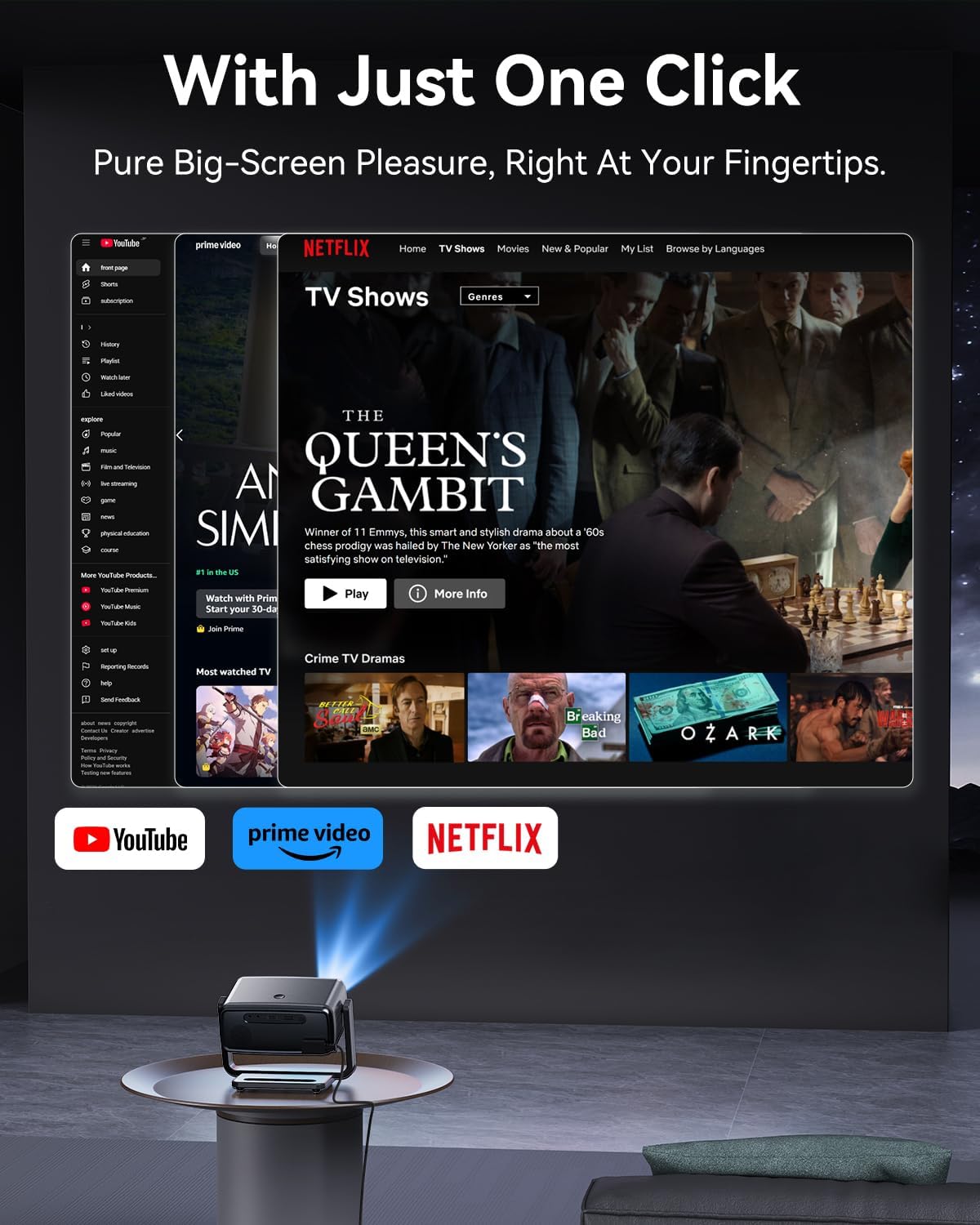 4K Projector Decoding Support, Projector with WiFi and Bluetooth, Native 1080P mini projector, 180° Rotatable with Auto Keystone, 200'' Screen Portable Outdoor Home Theater Movie Smart Projectors