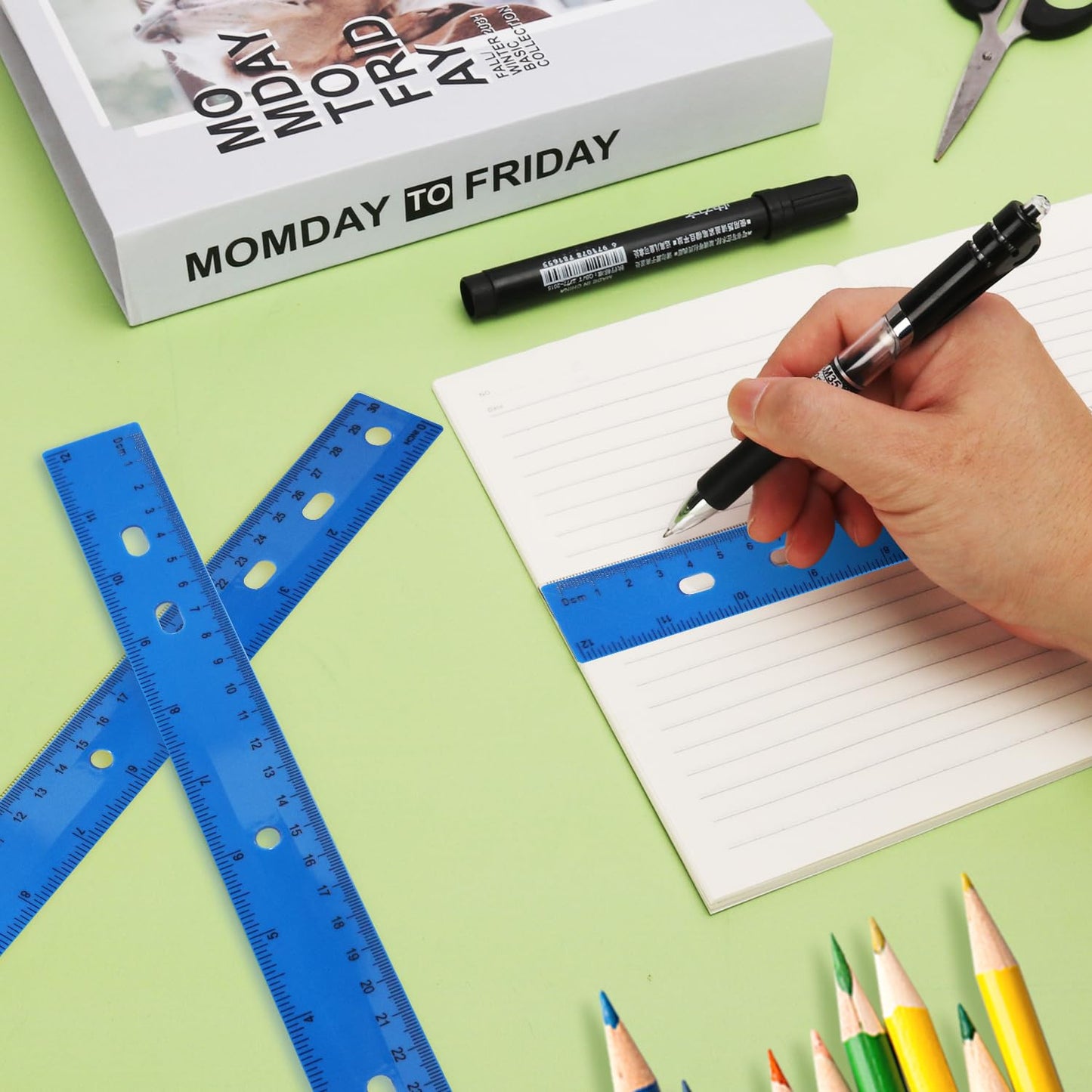 200 Pack 12-Inch Plastic Rulers Bulk, Blue Plastic Ruler, Ruler with Dual-Scale Measurement, Easy to Store, for Educational, Home, or Office and, Practical Use by KUKLIPJIM