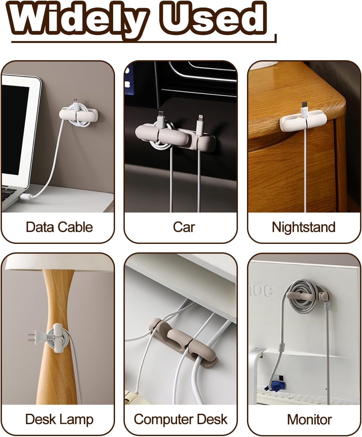 4Pcs Silicone Cable Straps with Adhesive Made of 3M Cord Organizer for Bundling Earphone, Phone Charger, Computer Cords, Reusable Cable Ties Wire Organizer in Home, Office, School 2 Colors