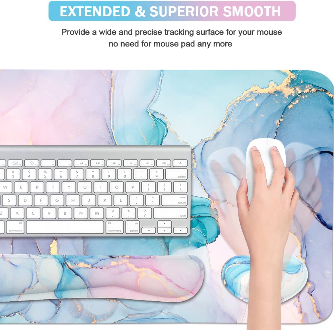 4-in-1 Large Gaming Mouse Pad, Keyboard Wrist Rest Pad & Wrist Support Mousepad Set, Extended Desk Pad Waterproof Desk Mat for Home Office Study Game - Blue