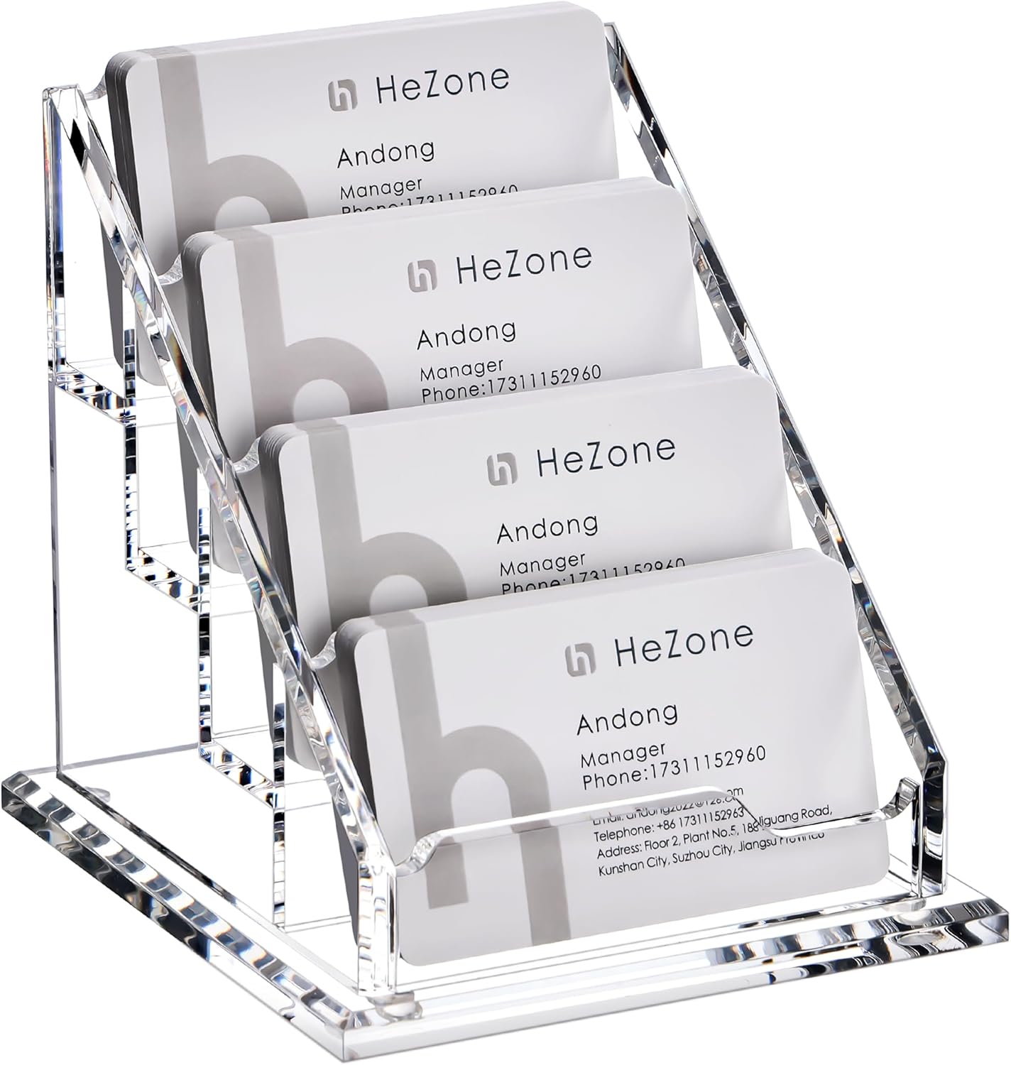 Acrylic Card Holder Clear Horizontal Business Card Organizer Stand for Desk 4 Slots 4 Tier Business Cards Stand for Women and Men,Office Desk Accessories,Organize 200 Cards-1 Pack(4Slots-H)