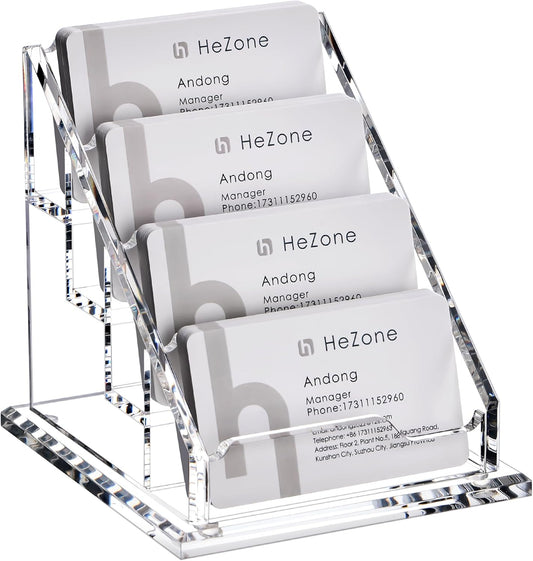 Acrylic Card Holder Clear Horizontal Business Card Organizer Stand for Desk 4 Slots 4 Tier Business Cards Stand for Women and Men,Office Desk Accessories,Organize 200 Cards-1 Pack(4Slots-H)