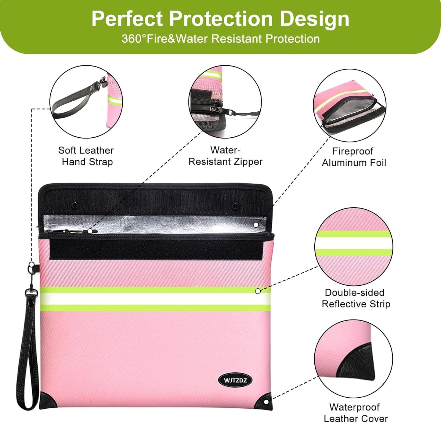 6500°F Fireproof Document Bag,Upgraded Fireproof/Waterproof Money Bag with Zipper/Reflective Strip,Storage Pouch for A4 Letter Size Document,Cash,Cell Phone,Passport
