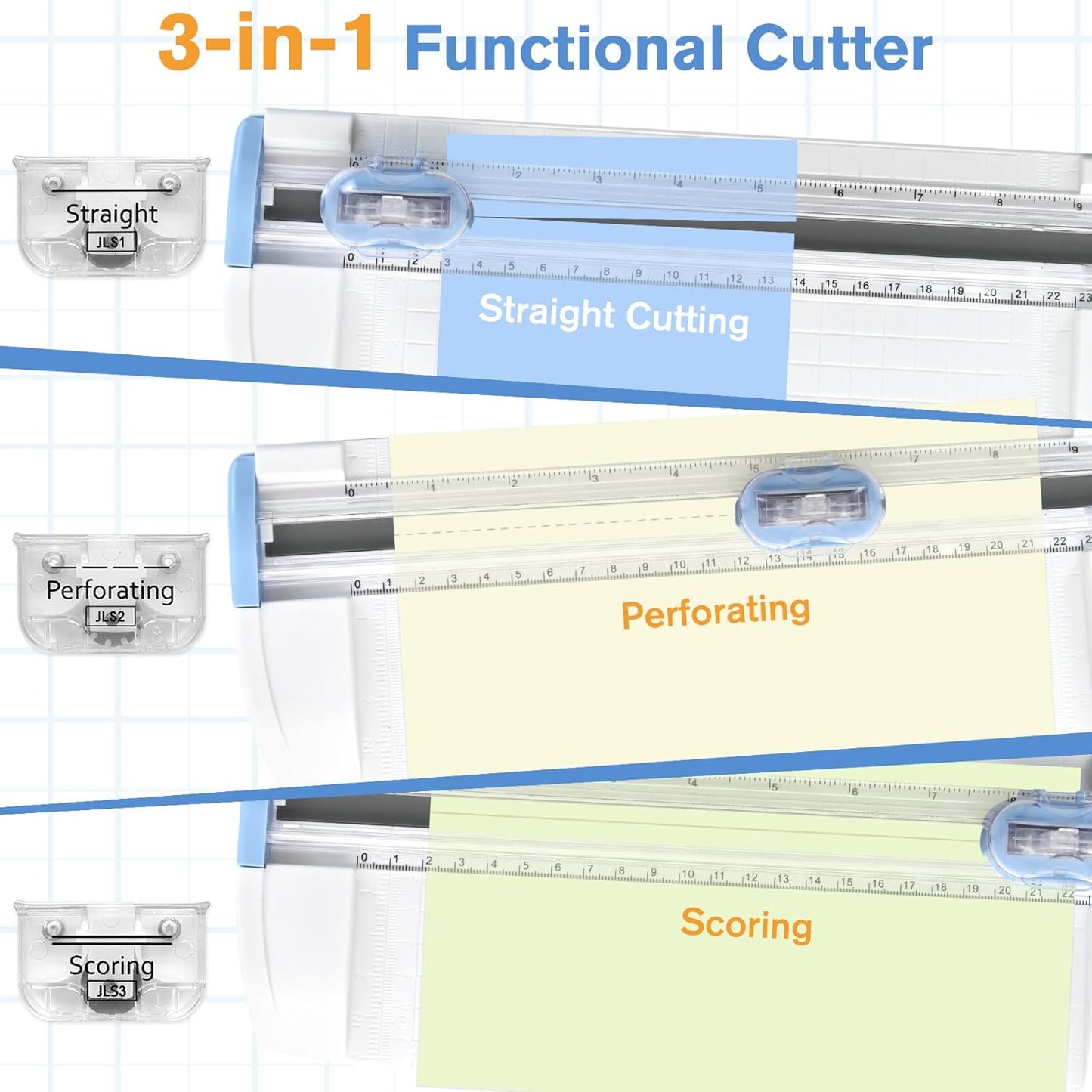 3-in-1 Paper Trimmer with Straight, Scoring & Perforating Blades, 9" A5 Cutter for Crafting, Scrapbooking, Cardstock, Labels & Home Office Use – Compact & Portable (Blue)