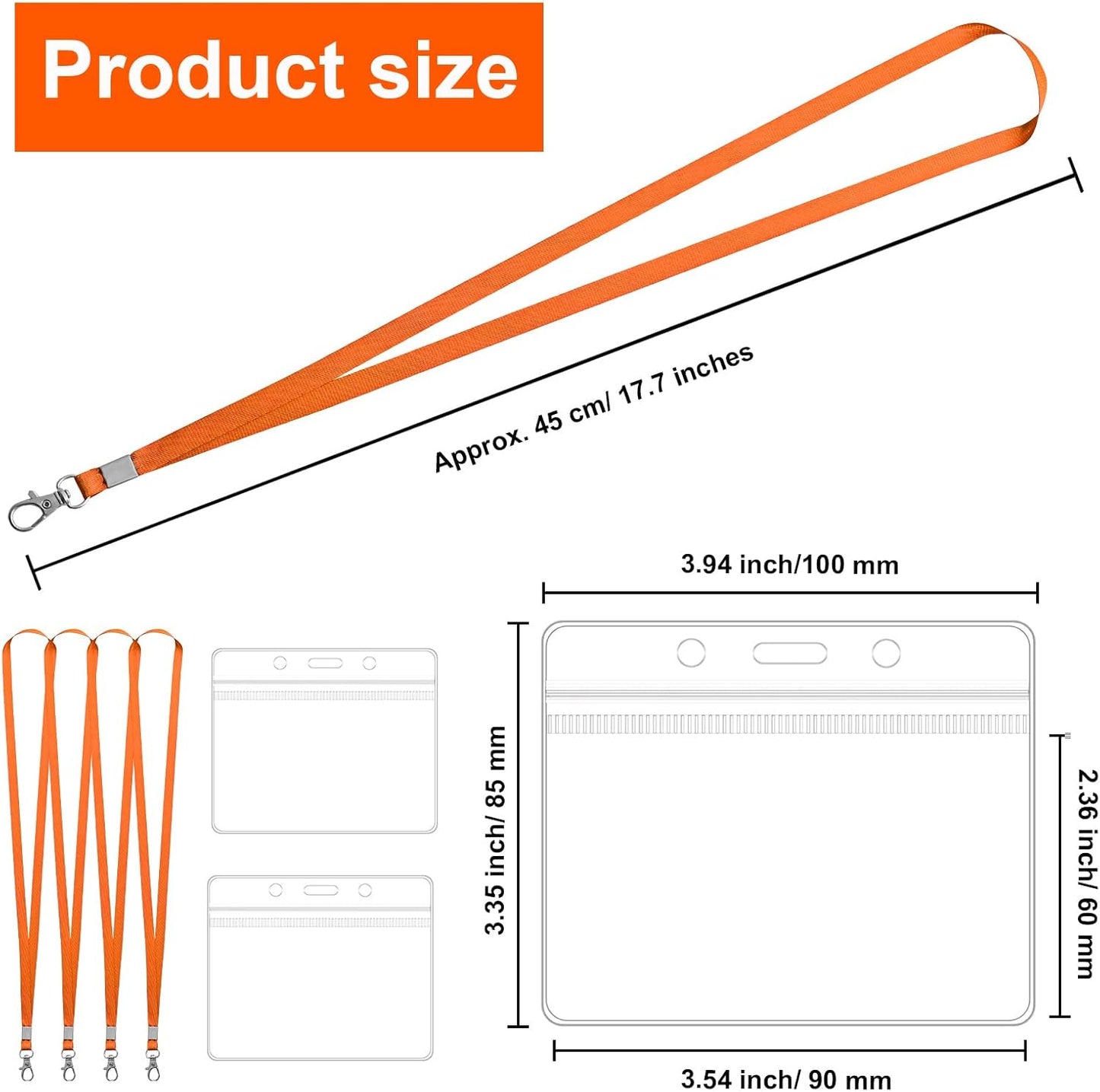 100 Pack Lanyards for ID Badges with Clear Name Tags, Reusable Lanyards Horizontal ID Card Badge Holders Plastic Name Badges for Men Women Kids Business School and Office Supplies (Orange)