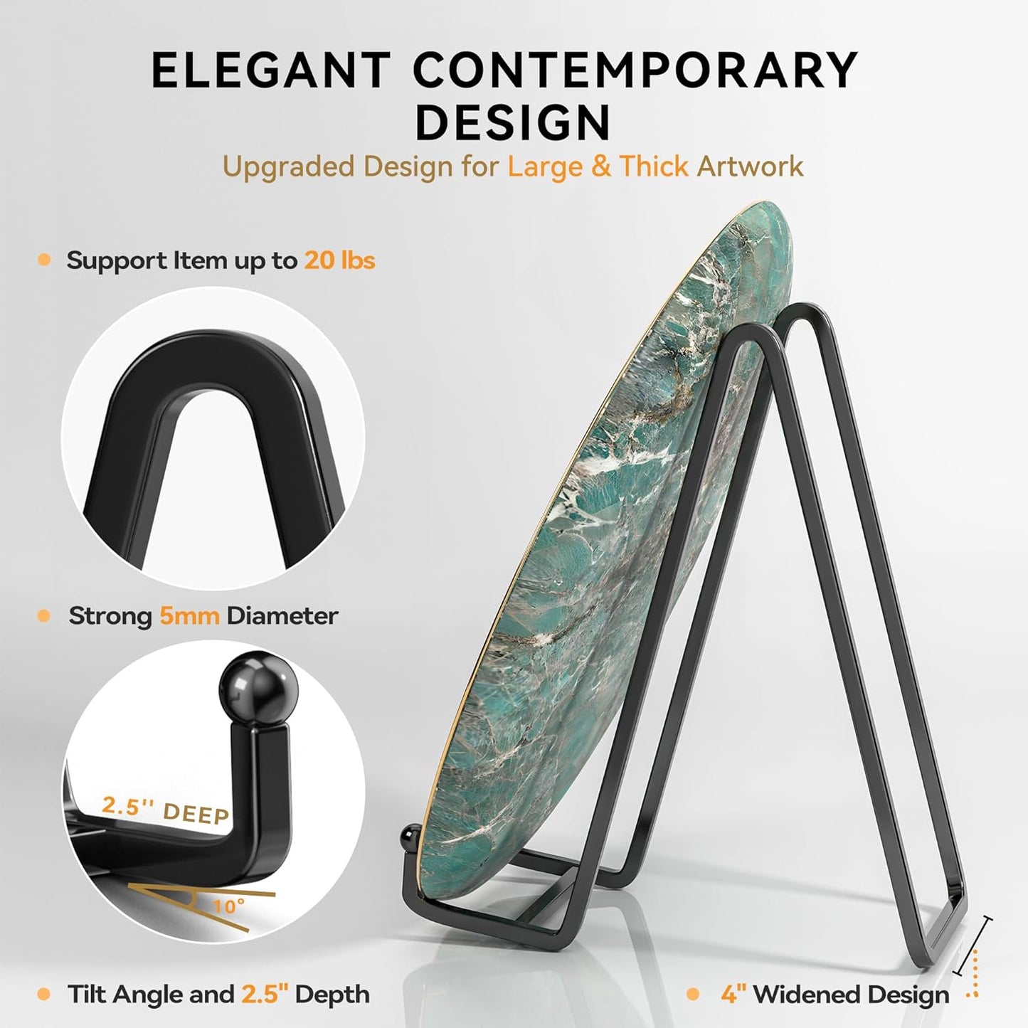 10 Inch Large Plate Stands for Display - Metal Plate Holder Display Stand + Small Easels Picture Stand for Book, Platter, Plaque, Photo Frame, Tabletop Art (2 Pack)