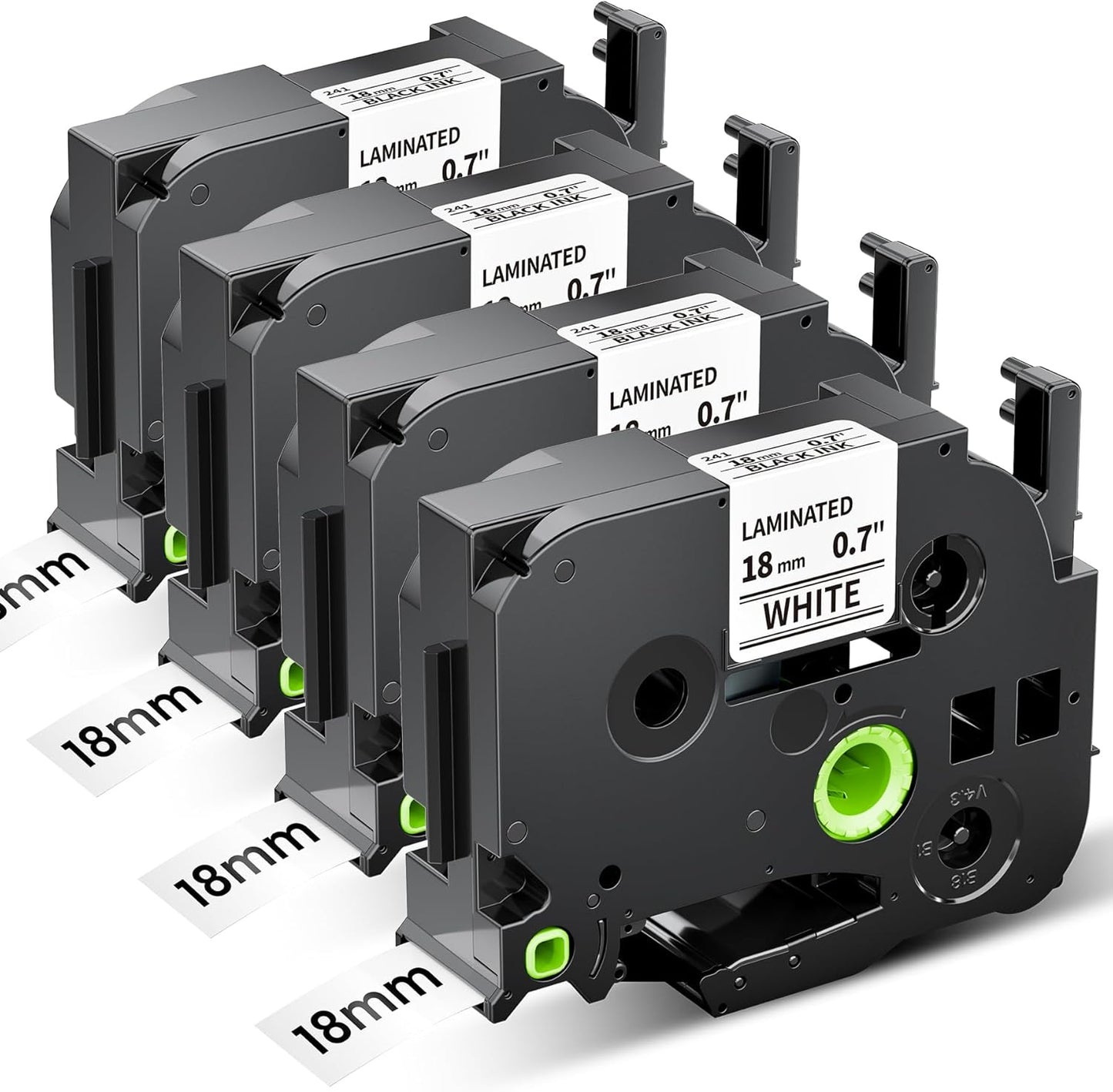 18mm 0.7 Laminated White Tape Replace for Brother Label Maker Tape TZe-241 Compatible with P-Touch TZ TZe 3/4" Black on White TZE241 for PT-D400 PTD410 PTD600 PT-D610BT Refills, Wonfoucs, 6-Pack