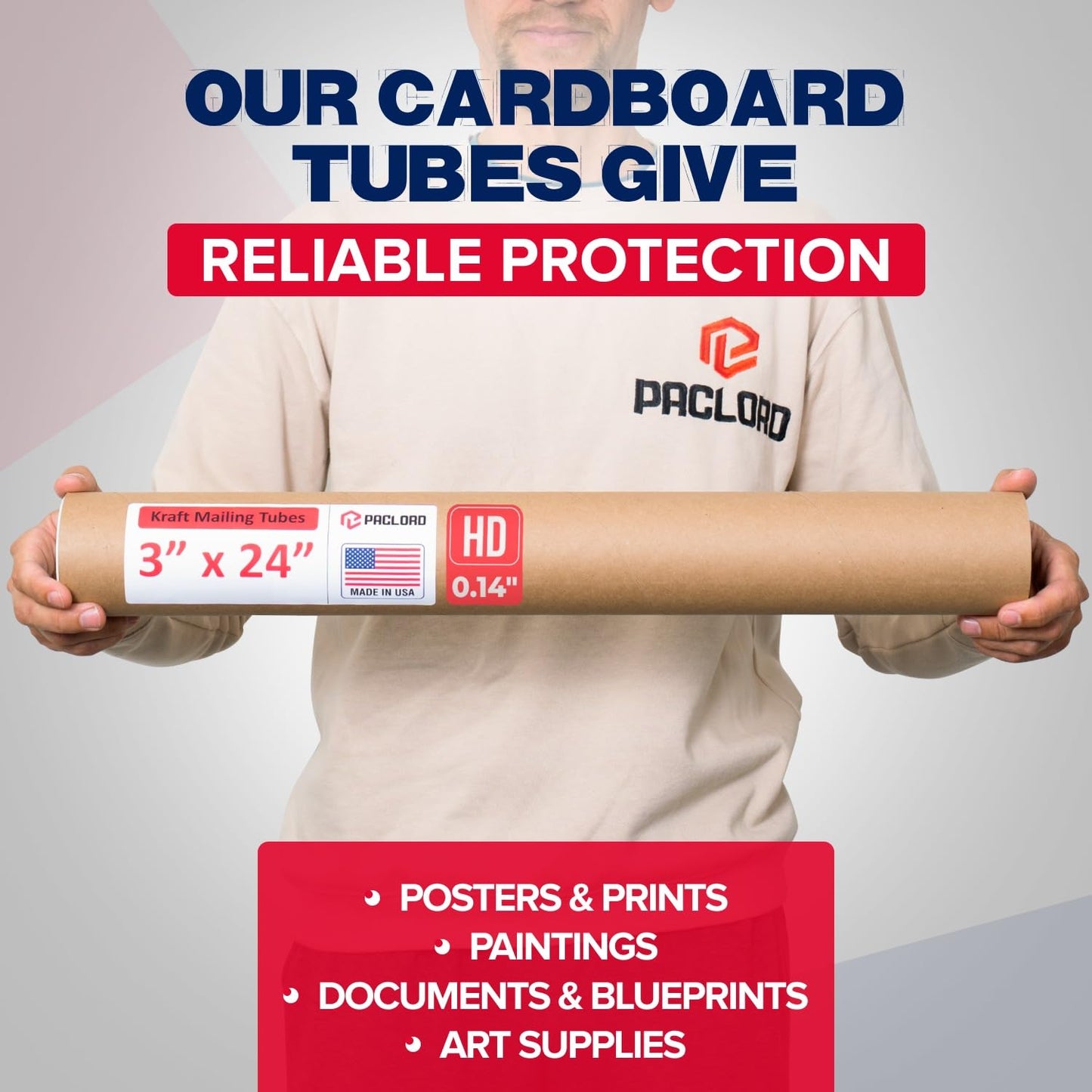 3" x 24" Heavy-Duty Reinforced Cardboard Mailing Tube, Pack of 4 Tubes with 8 Caps – Secure USPS Approved – Great for Shipping and Storing of Prints, Artwork, Posters or Documents