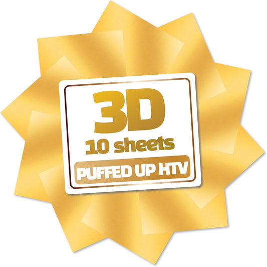 3D Puff Vinyl Heat Transfer 10" x 12" - 10 Sheets Foaming HTV Gold Colors Bundle/Variety Pack, Adhesive Vinyl, Iron-On Transfer, Heat Press with Cricut Silhouette Cameo