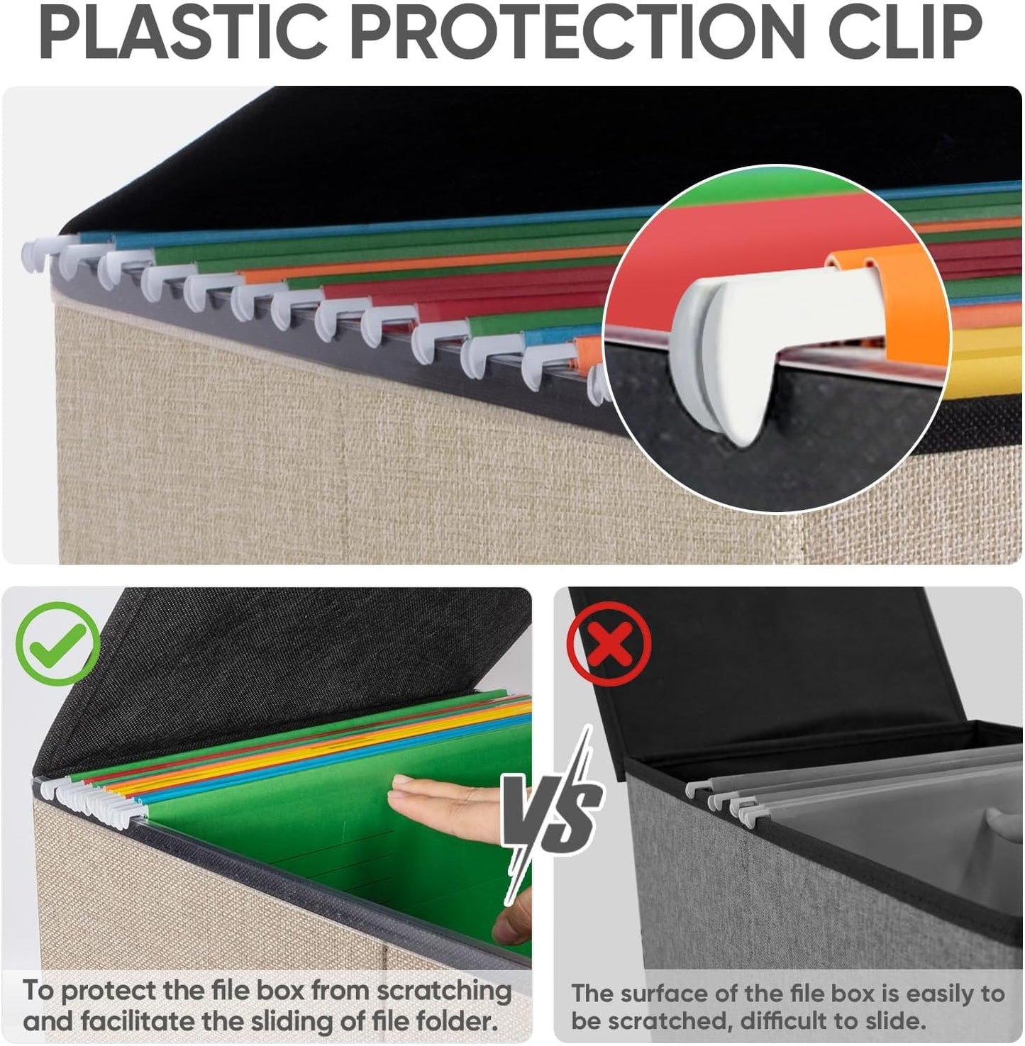 BALEINE File Organizer Box with Lid, Collapsible File Folder Organizer with Plastic Slide, Hanging File Folder Box for Office Document Storage (2 Pack, Beige)