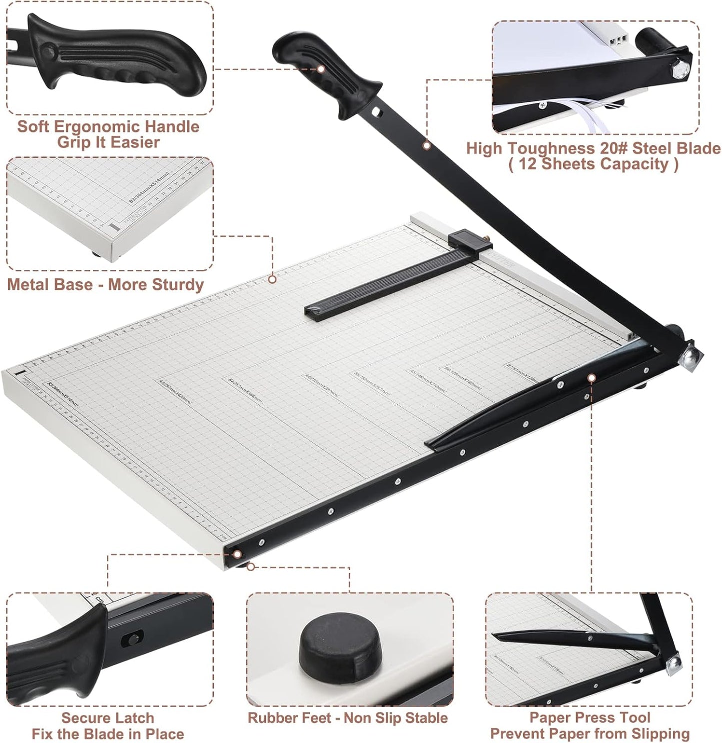 PATIKIL Paper Cutter B3 Stack Paper Trimmer for Cardstock, 21" Cutting Length, Guard Rail Paper Press Tool, Adjustable Guide, Metal Base, 12-Sheet Capacity, Paper Slicer for Office, Home