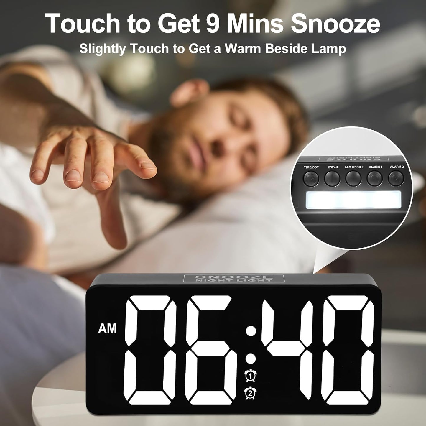Alarm Clock for Bedroom Heavy Sleepers with Bed Shaker & Night Light-Vibrating Digital Clock Large Dimmable LED Digits with Dual Alarm & Charging Port Table Desk Clock for Hearing Impaired Seniors