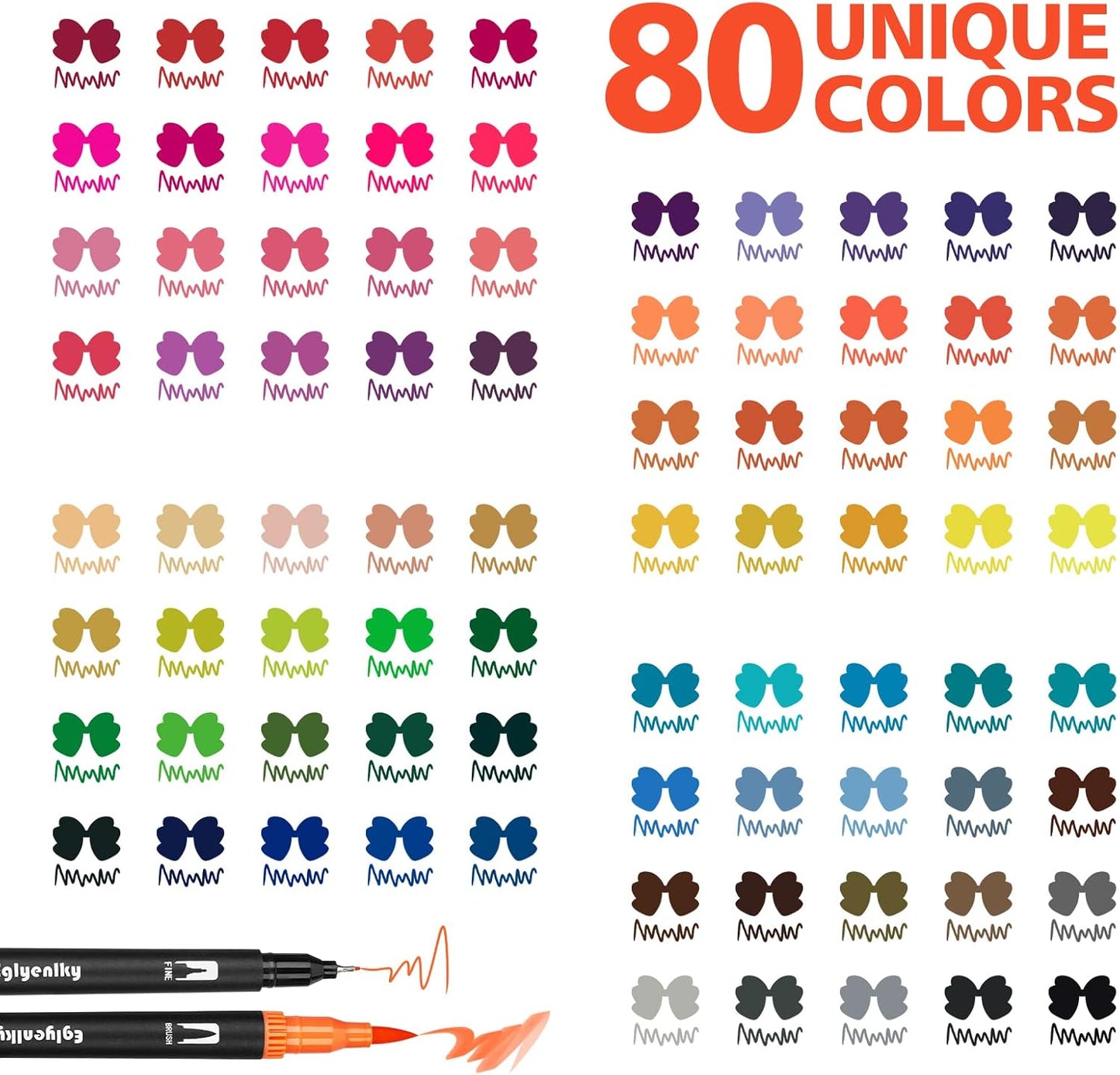 80 Markers Coloring Books for Adults, Dual Tip Brush Pens Watercolor Markers Set with Fine and Brush Tip for Kid Adult Artist Coloring Art Pens