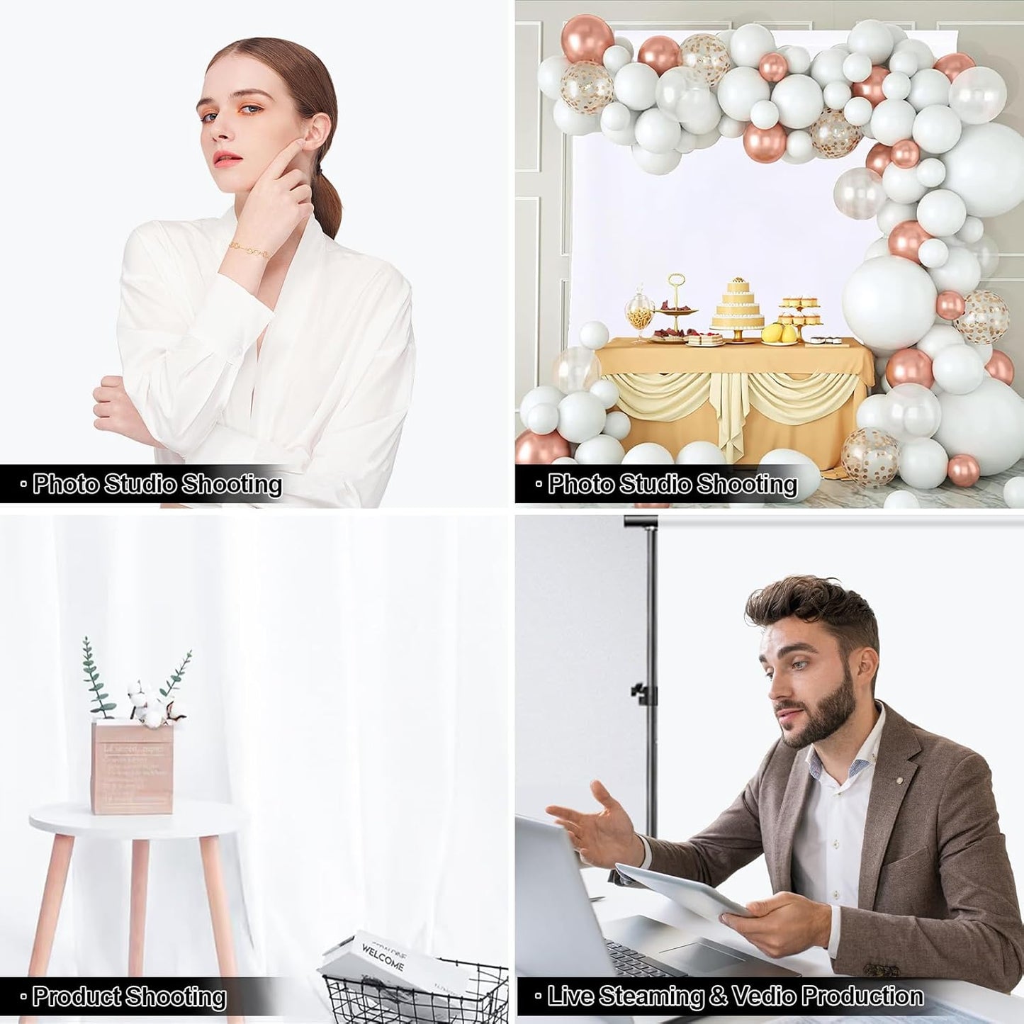 3.3x5Ft White Backdrop C loth for Photography, White Background Screen for Studio, Portrait, and Product Shooting, Video, Photography Background Seamless for Streaming Live Party Ins Decoration