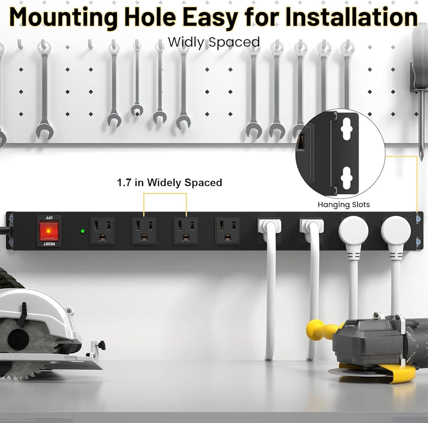 KF 8 Outlet Heavy Duty Power Strip Surge Protector, 2100J Surge Protection Power Strip, 15A/1875W Mountable Power Strips with Upgraded Switch, 14AWG 12FT Power Cord