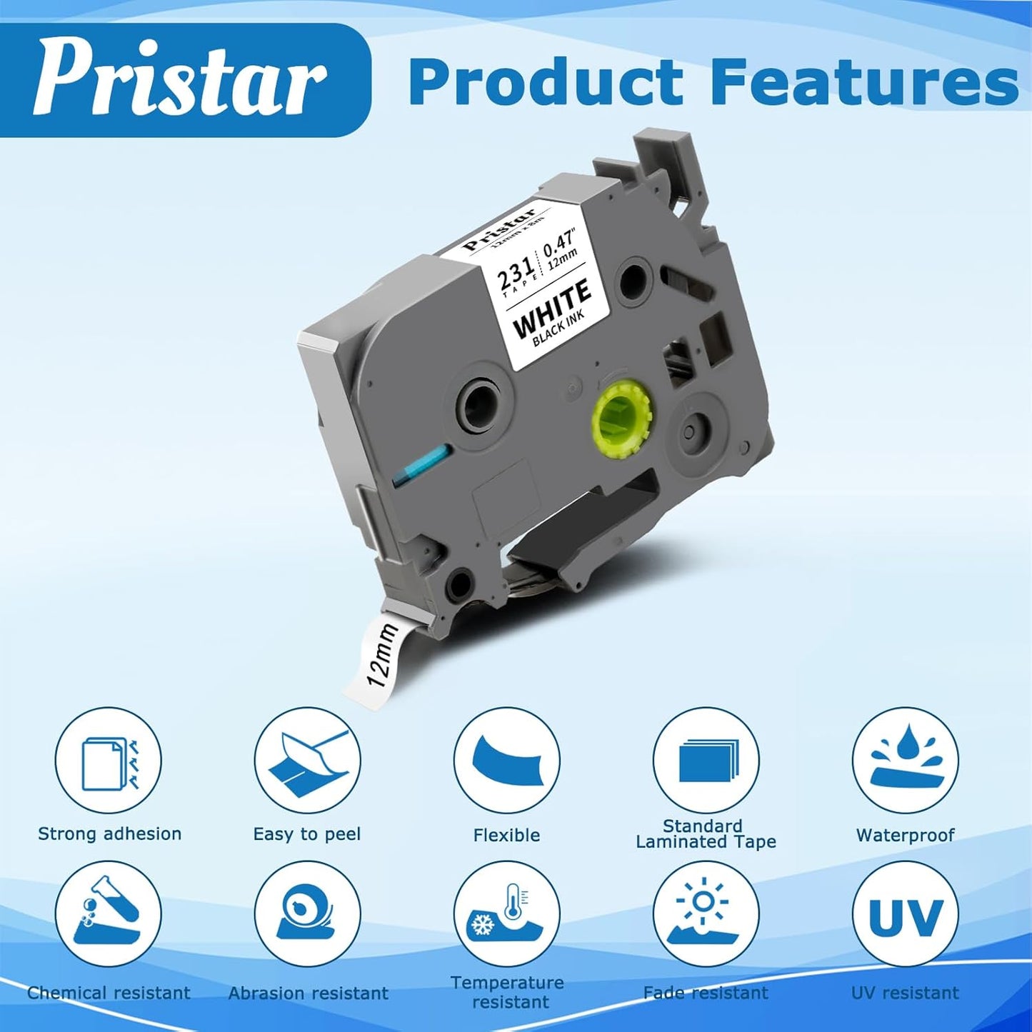 50x Replace for Brother 12mm 0.47 Laminated White TZ Tape, P Touch Label Tape Compatible with Brother Label Maker PTouch PTH210 PTD220 PTH110 PT-1280 PT-1880, Black on White, 1/2 Inch x 26.2 Feet