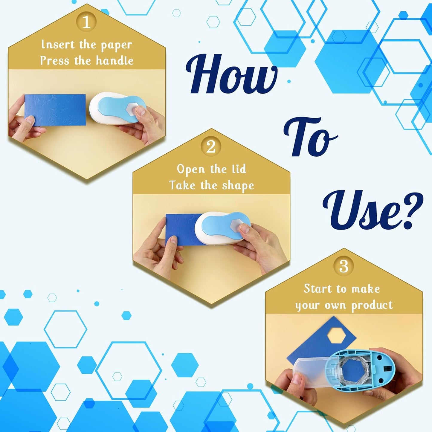 Hexagon Punch for Paper Crafts, Size 1.3-Inch, Hexagon Hole Cutter, Hexagon Shape for Greeting Card Making, Handmade Scrapbooking, DIY Arts