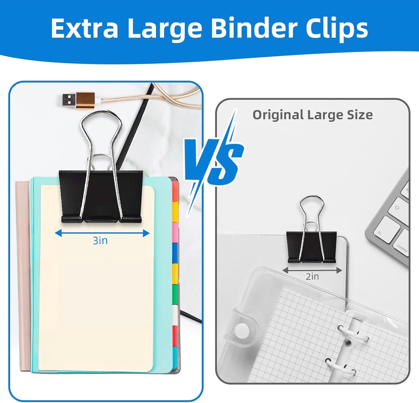 Jumbo Binder Clips 3 inch,75mm Width,10 Pack Extra Large Binder Clips for Office,School and Home Organization,Black