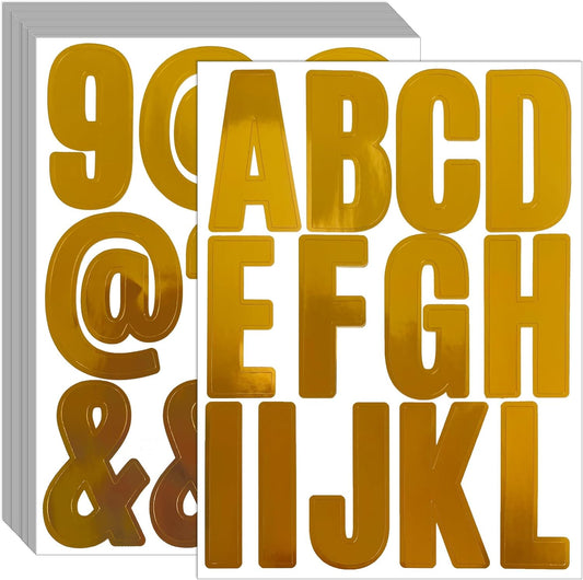 24 Sheets 2 Inch Self Adhesive Letters Stick on Vinyl Letters Capital Letter Stickers Alphabet Sticker Letter Number for Outdoor Poster Mailboxes Crafts(Gold)