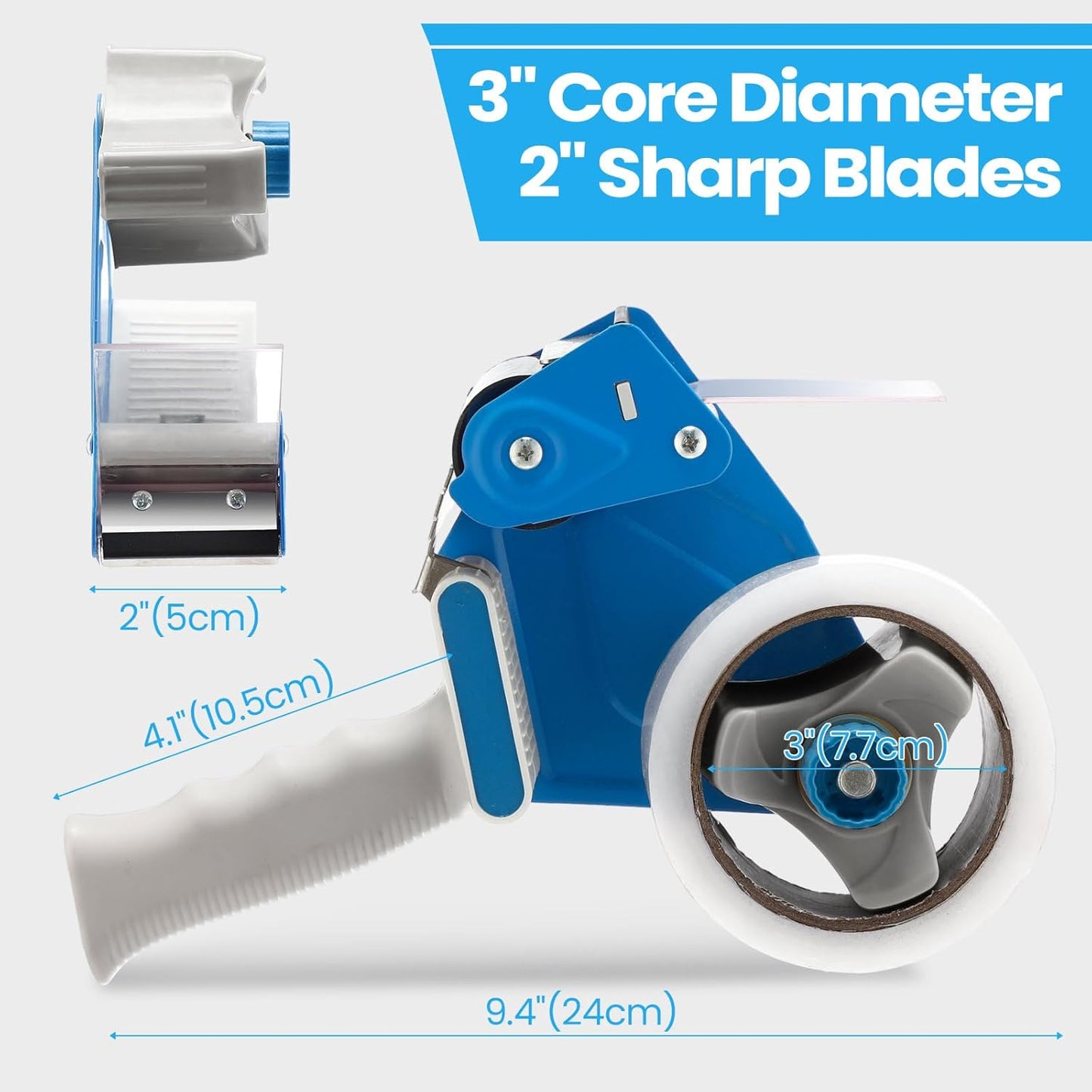 2 Pack Packing Tape Dispenser Gun with 12 Roll Packing Tape 2 Inch Gun 2.7 Mil Heavy Duty Packaging for Shipping, Moving, Carton and Box Sealing(Blue and White)