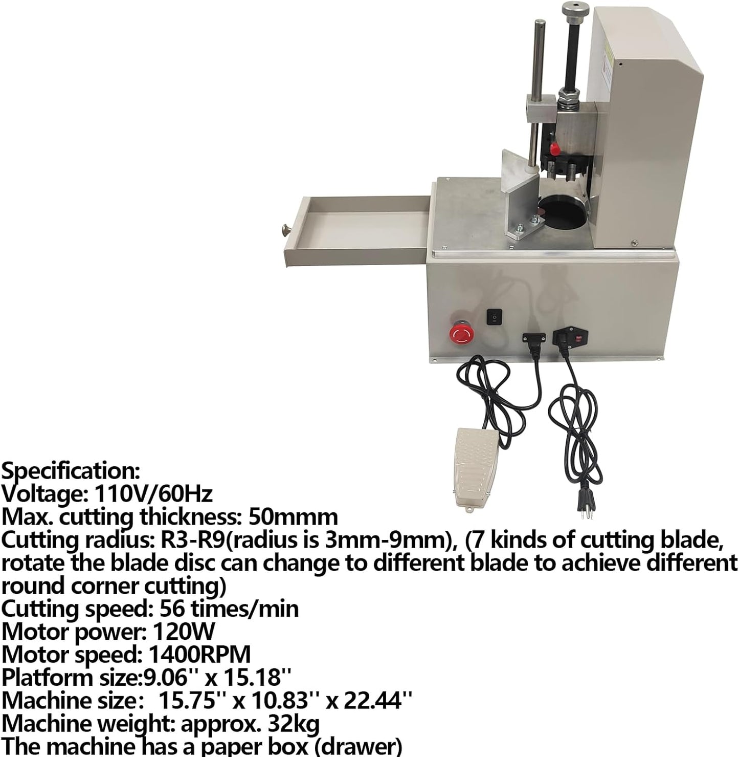 Electric Corner Round Cutting Machine with Foot Switch Electric Corner Rounding Machine with R3-R9 Seven Kinds of Cutting Blades for Name Card Film Leather 110V 120W