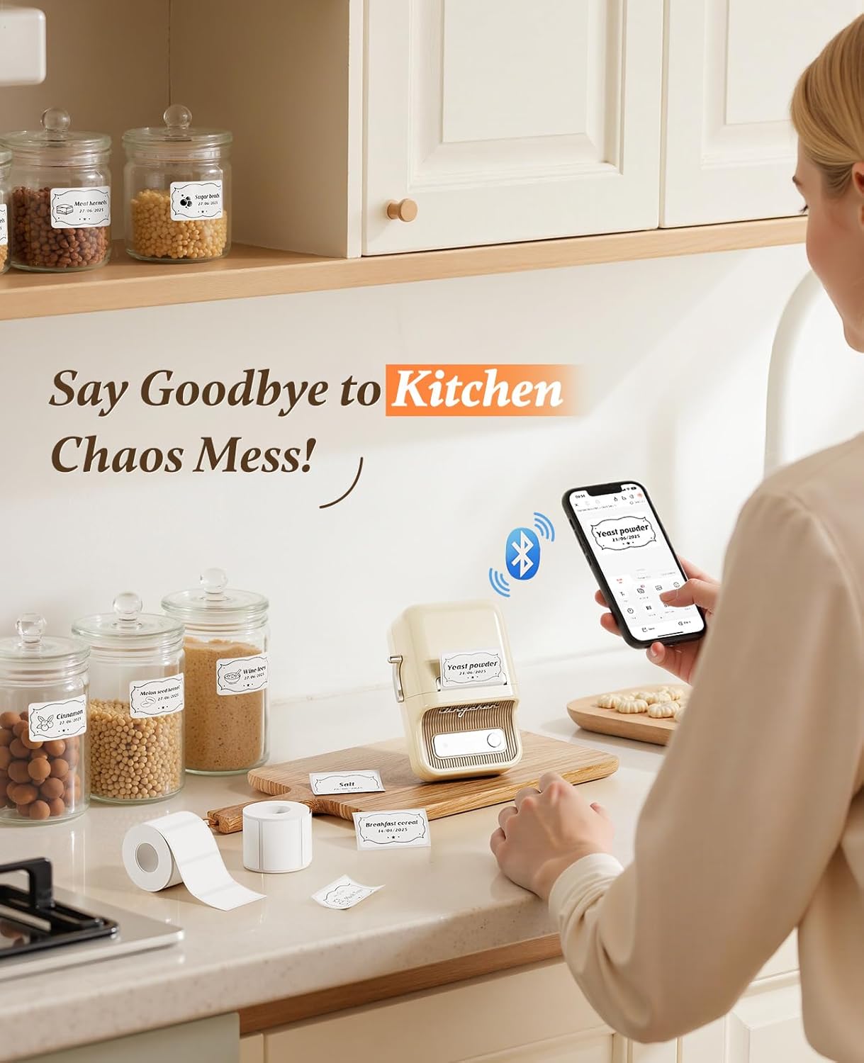 NIIMBOT B21 Label Maker, Thermal Label Printer, Portable Inkless Label Makers for Home/Office/Business, with 1 Pack 50x30mm White Label, Compatible with iOS & Android, (White)