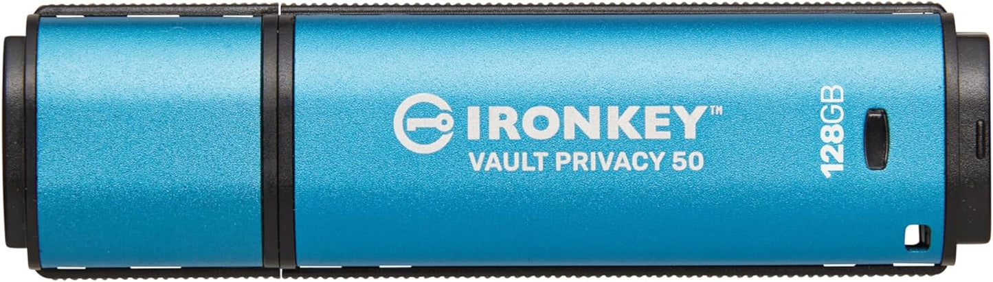 Kingston IronKey Vault Privacy 50 128GB Encrypted USB | FIPS 197 | AES-256bit | BadUSB Attack Protection | Multi-Password Options | IKVP50/128GB