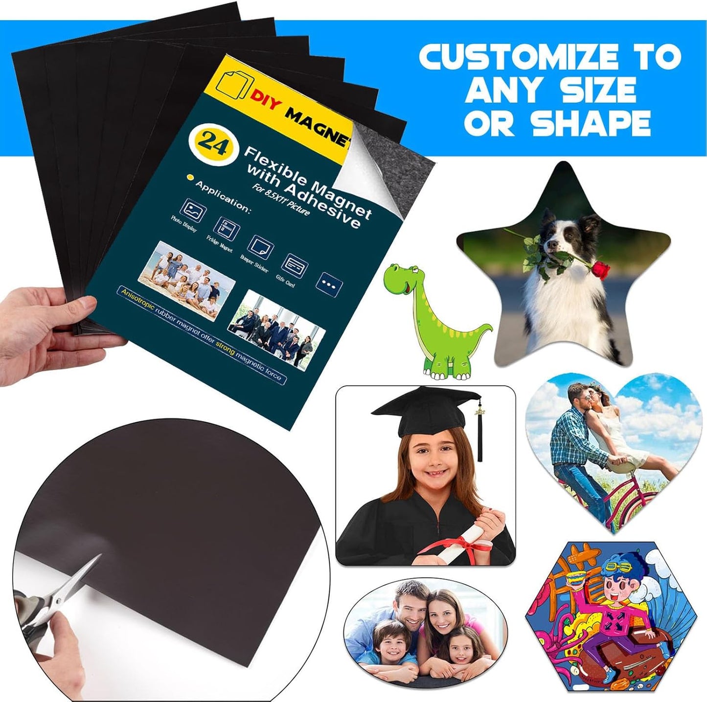 8.5X11 Inches Magnet Sheets for Letter Size (Pack of 24),Peel and Stick Magnetic Sheets with Self-Stick Adhesive,Cuttable, Turn Your Designs Into Magnets Easy