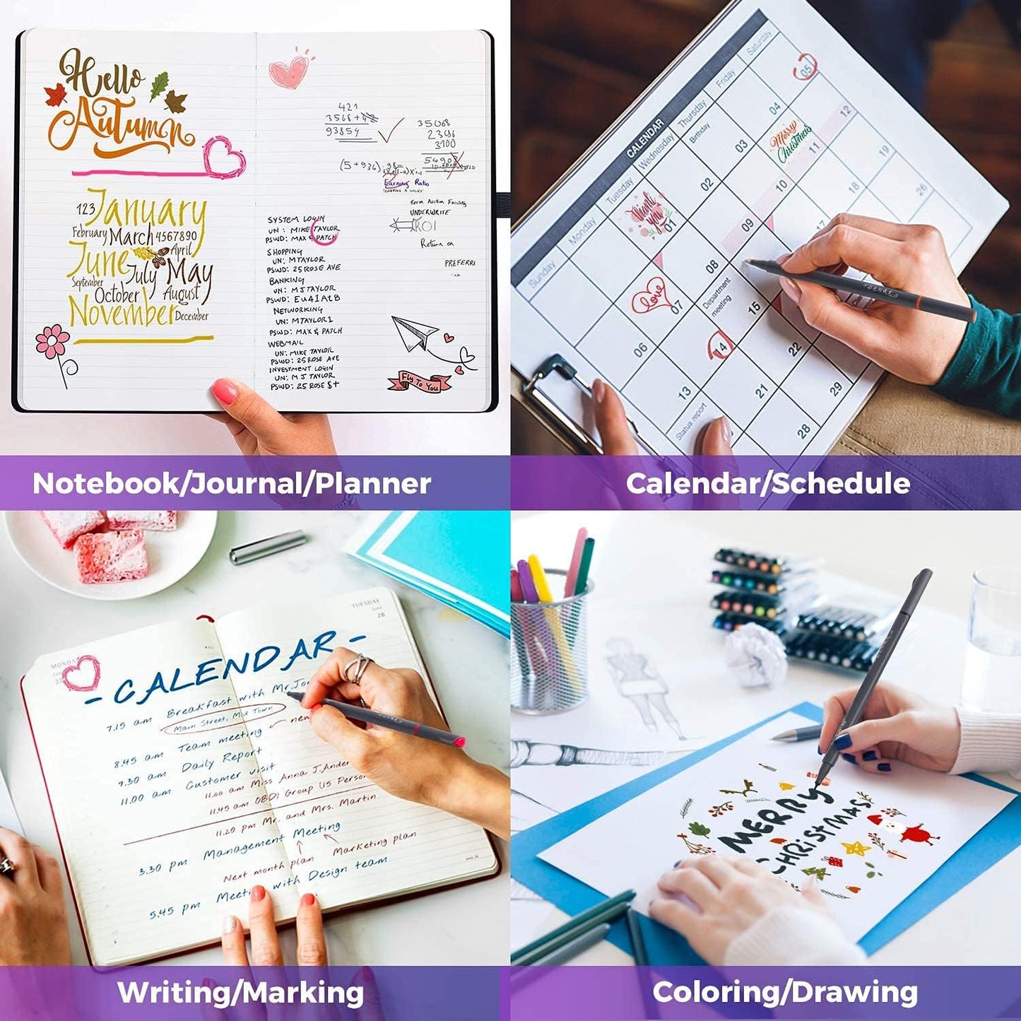 iBayam 0.38mm Black Ink Pens Fine Point Smooth Writing Pens for Adults Teen Kids, 18-Pack Black Journal Planner Pens Black Pens Fine Tip, Office Pens, Nursing Pens, Business Pens, School Pens