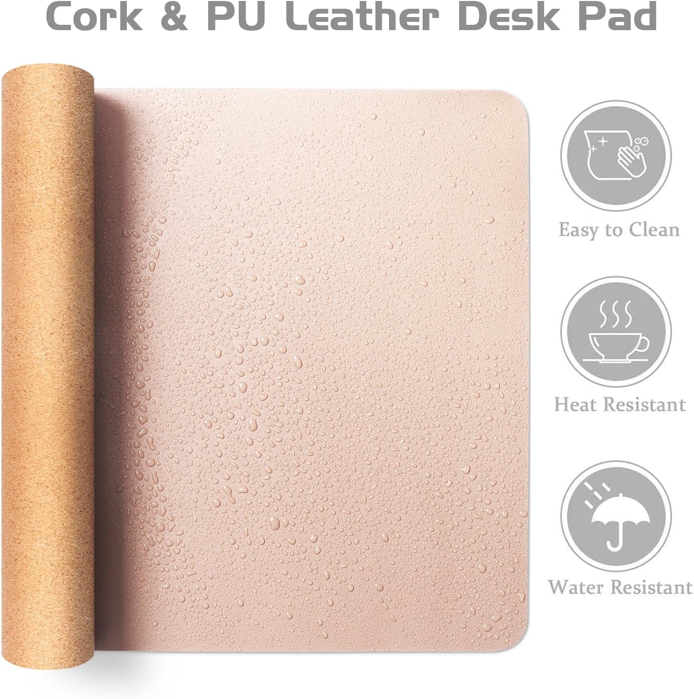 Aothia Double-Sided Desk Pad – 25.6"x13.7" Large Mouse Pad, Leather Desk Mat with Eco Cork Protector, Waterproof Desk Blotter for Office/Home (Pink)