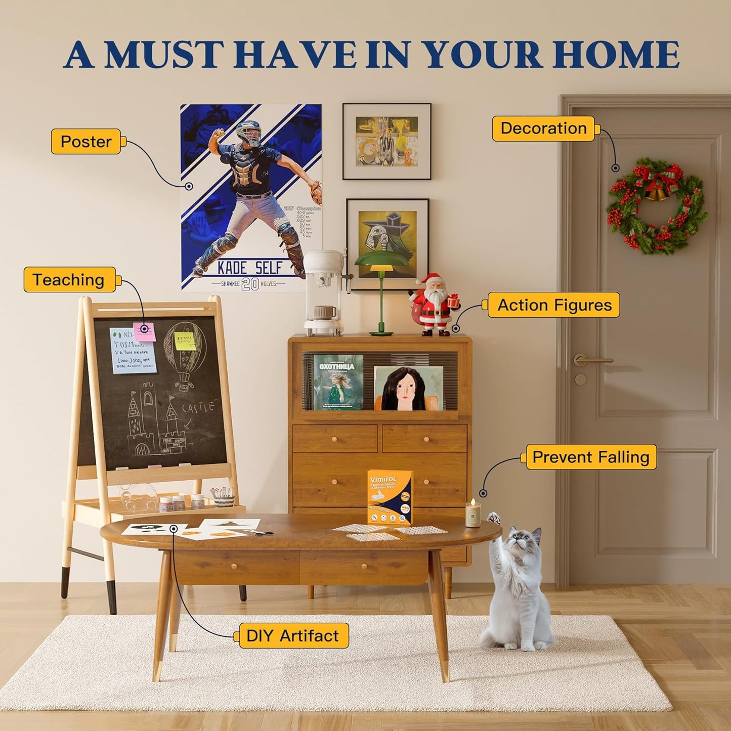 Adhesive Stick Dots, Putty Sticky Tack, Double Sided Mounting Glue Dots for Wall Hanging, Crafts, Balloons, Poster, Festival, Party, Decorations - 300 Dots