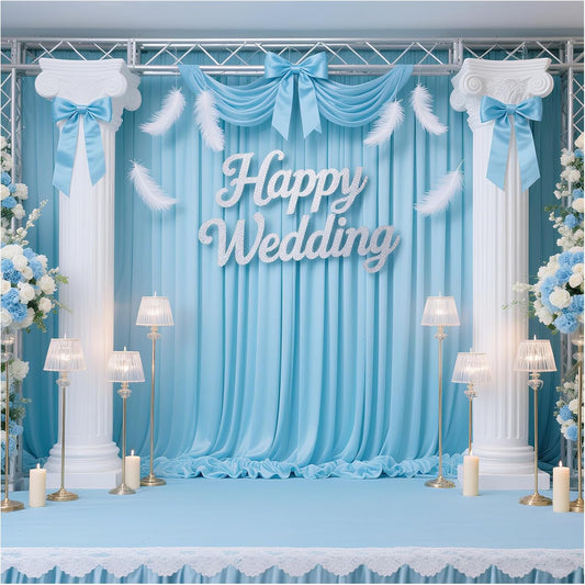 Baby Blue Backdrop Curtains: 4 Panels 5ft x 10ft Polyester Photography Backdrop Drapes - Baby Shower Birthday Party Background