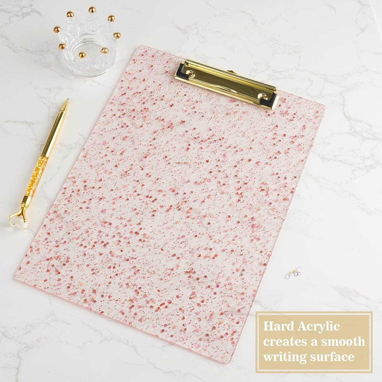 Hongri Plastic Acrylic Glitter Clipboard, 8.5x11" Stardard Letter A4 Size Clipboards for Classroom, Taecher, Women.Cute Confetti Clip Board, Office Supplies, School Supplies.
