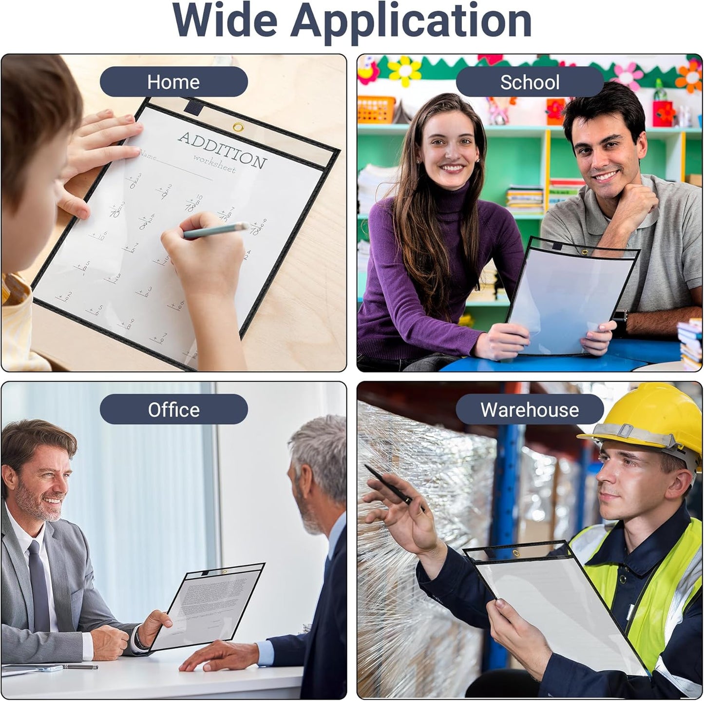 15 Pack Oversized Dry Erase Pocket Sleeves Reusable 10 x 13 Inches Black Shop Ticket Holders Clear Plastic Sleeves Sheet Protectors for Documents, Teacher Classroom & Office Supplies