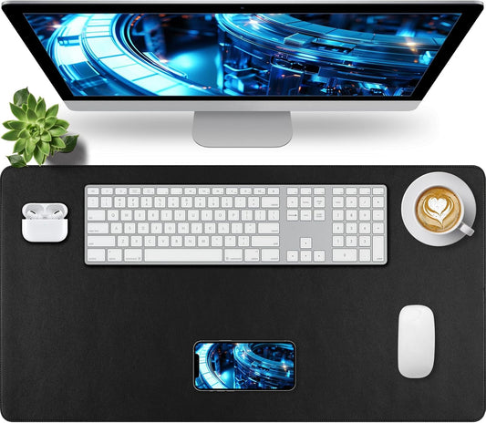 Bloss Desk Mat with Stitched Edges, Leather Large Mouse Pad, Non-Slip Desk Protector Mat, Desk Blotter, Waterproof Desk Pad for Office Home Decor/Black(31.5×15.7 Inches)