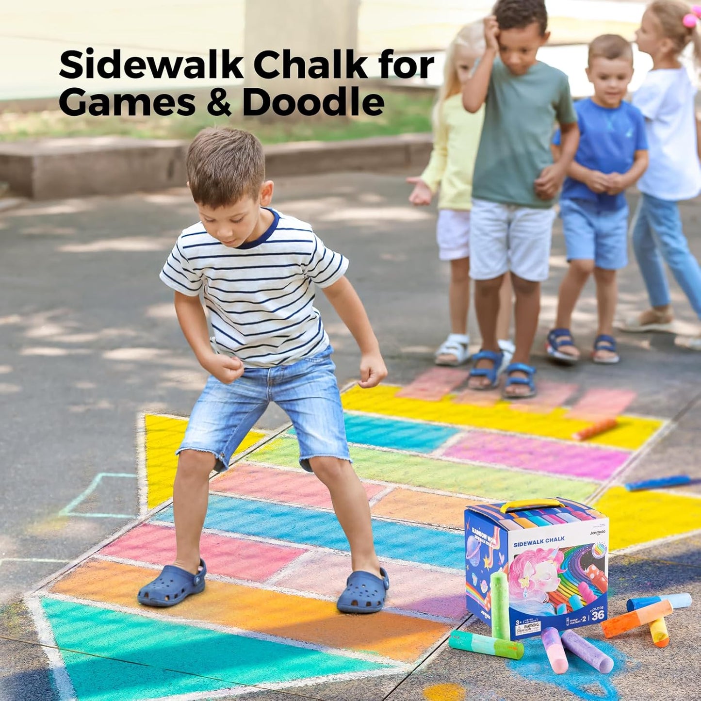 Jar Melo 38 PCS Sidewalk Chalk for Kids- Colored Sidewalk Chalk with Holder,Jumbo Washable & Non-Toxic Chalks-Outdoor Play and Chalkboard Art for Kids and Toddlers Gifts