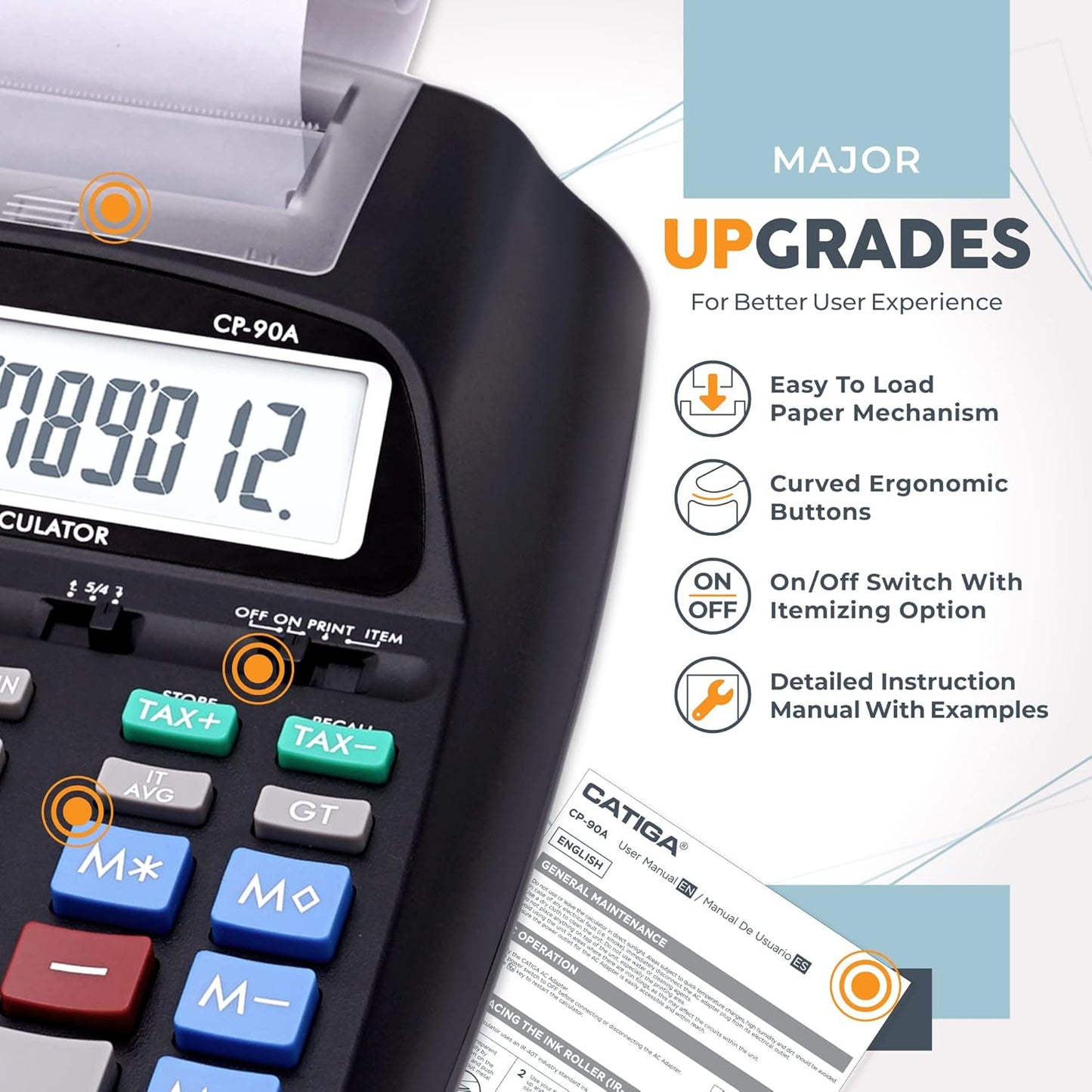 CATIGA New & Upgraded 2025 Printing Calculator Adding Machine 10 Key, Desktop Home Office Calculator with Paper Roll Print Out, Accounting Business Finance