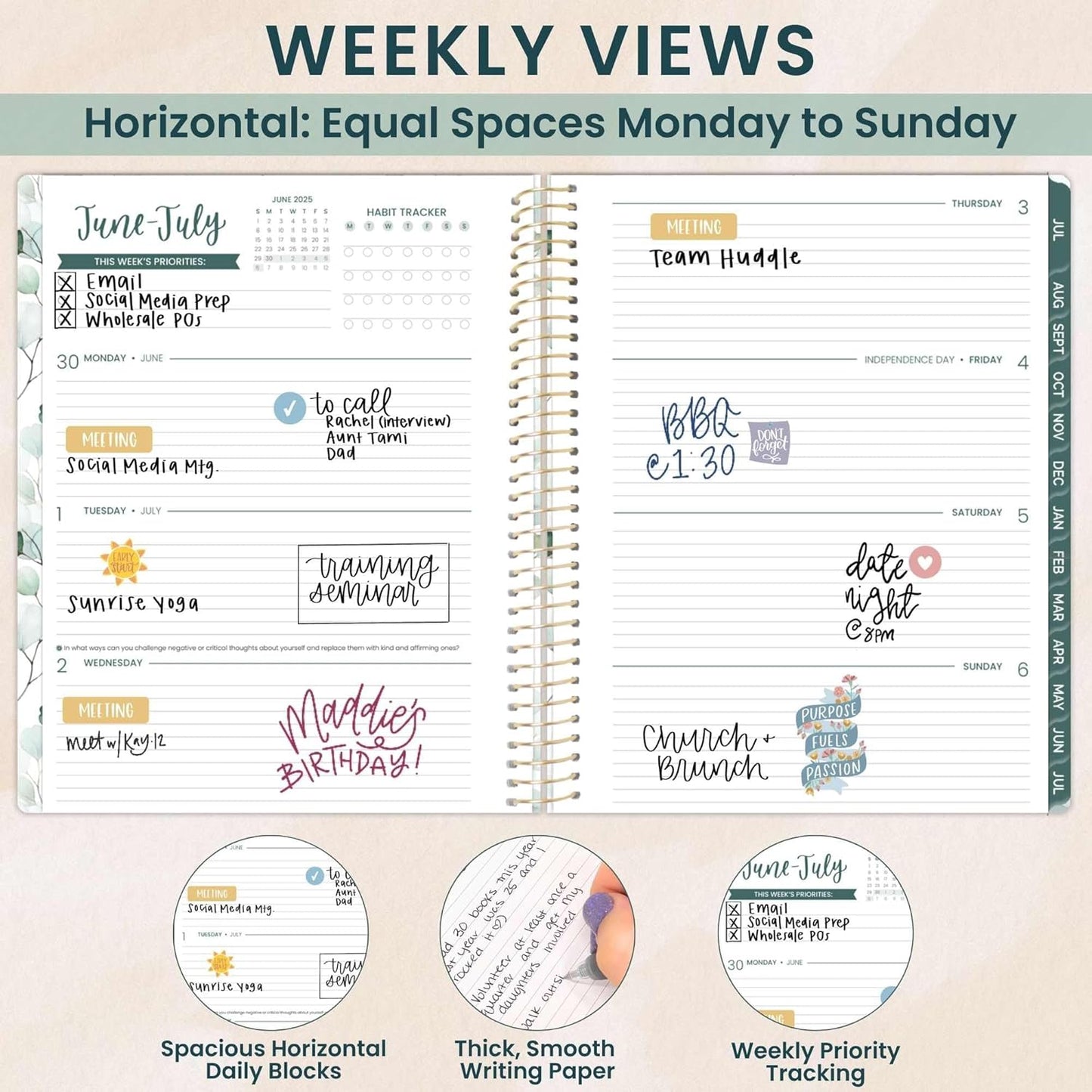 bloom daily planners 2025-2026 (8.5" x 11") Academic Year Day Planner (July 2025 - July 2026) - Weekly & Monthly Dated Agenda Organizer with Stickers & Tabs - Boho Greenery