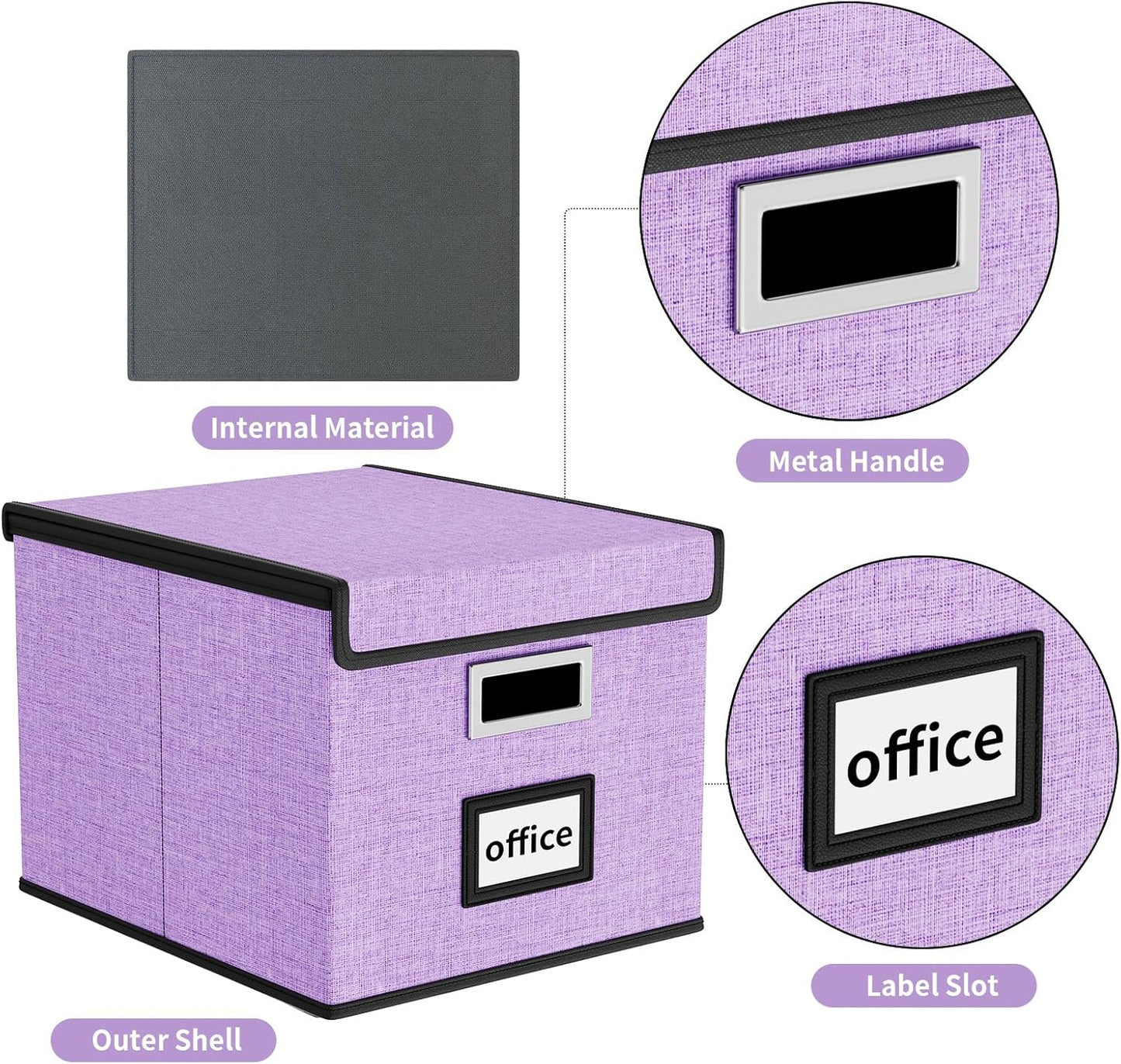 Huolewa Decorative File Organizer Storage Box with Lid, Linen Hanging Filing & Storage Box with Plastic Slide for Office/Decor/Hom, Universal Hanging Filing Organization Box for Letter/Legal Folder