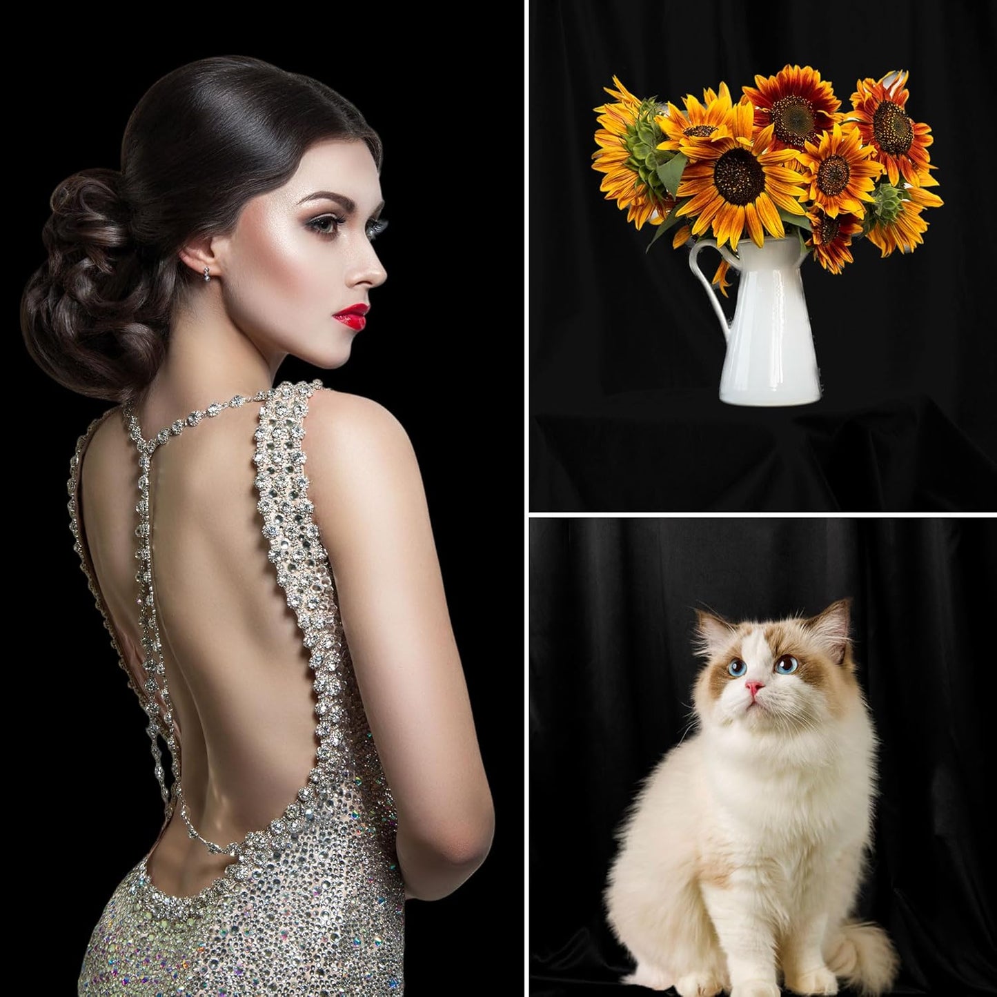 8 x 12 FT Black Backdrop - Premium Polyester for Video Streaming, Portrait Photoshoot, Wall Mounted, Parties and Small Events