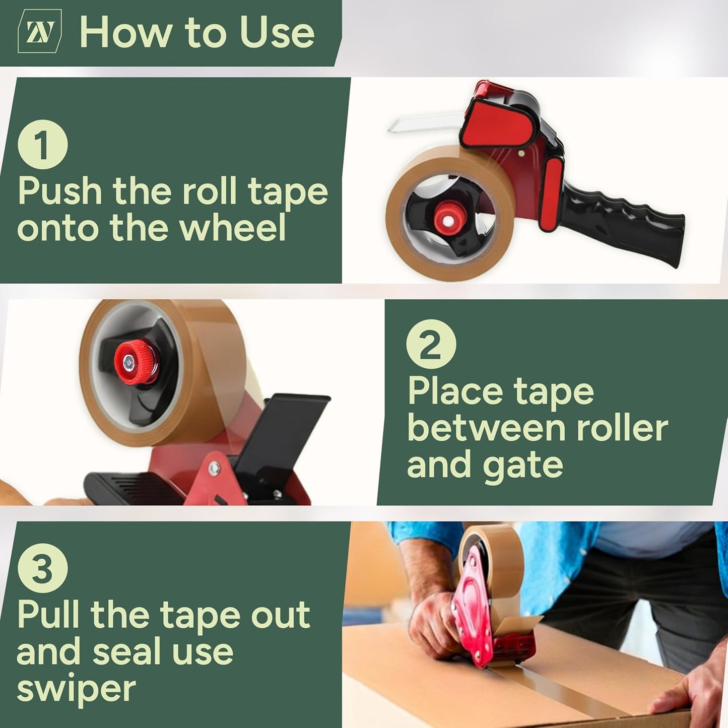 Heavy Duty Gun and Dispenser With 6 Brown Packaging Tapes (48cm X 66m) | Metal Dispenser for Moving Boxes, Warehouse, Paper Packaging, Parcel, or General Packing