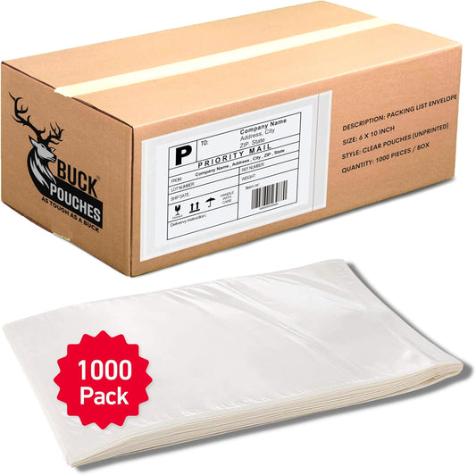 1000 Pack 6"x10" Shipping Label Sleeves – Clear Self-Adhesive Packing Slip Pouches, Waterproof Packing List Envelopes – Ideal for Shipping Documents, Mailing Labels, Invoices & Packing Slips