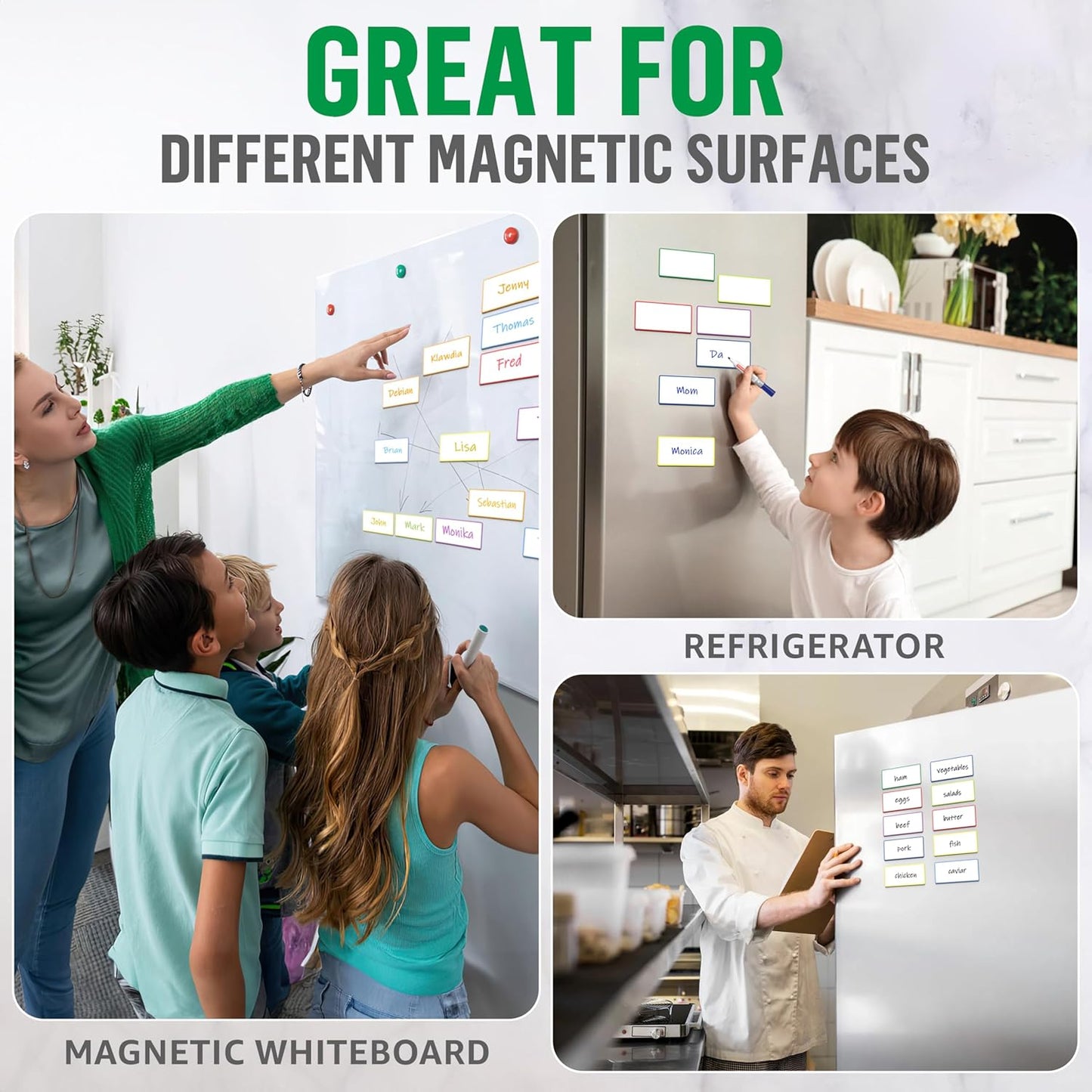 64 Pack Dry Erase Magnetic Labels 2x4 in - Magnetic Name Tags for Classroom Locker Name Tags - Classroom Magnets for Names - Magnet Labels for Whiteboard - Name Magnets School Bus Magnet Name Plate