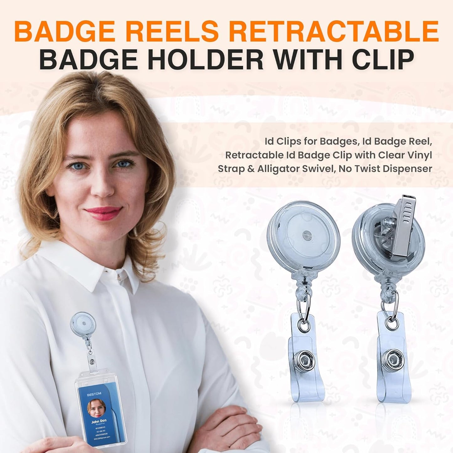 25 Pack Badge Reels Retractable Badge Holder with Clip, ID Badge Reel, Retractable Clip with Clear Vinyl Strap & Alligator Swivel, No Twist Dispenser (Clear)