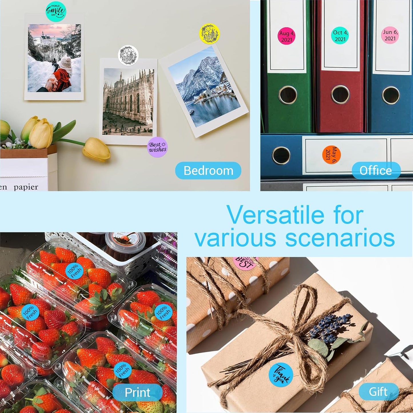 1 Inch Circle Dot Stickers 1000 PCS Color Coding Thermal Labels Dots Writable Printable Small Round Stickers for Office, Classroom, Inventory, Garage, Organizing Storage, DIY, Sky Blue