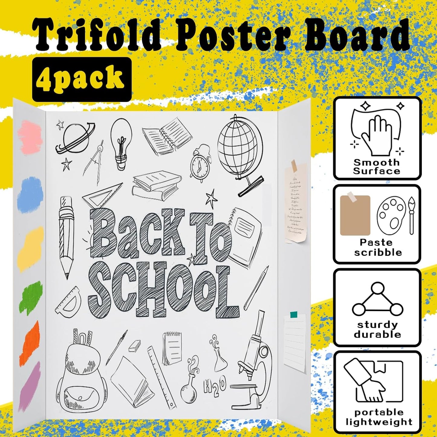 4 Pcs Medium Trifold Poster Board, 26.2" x 17.2" Presentation Board, with Double Sided Tapes and Cardboard, White Corrugated Project Boards/Science Fair/Trifold Display Board for School Project